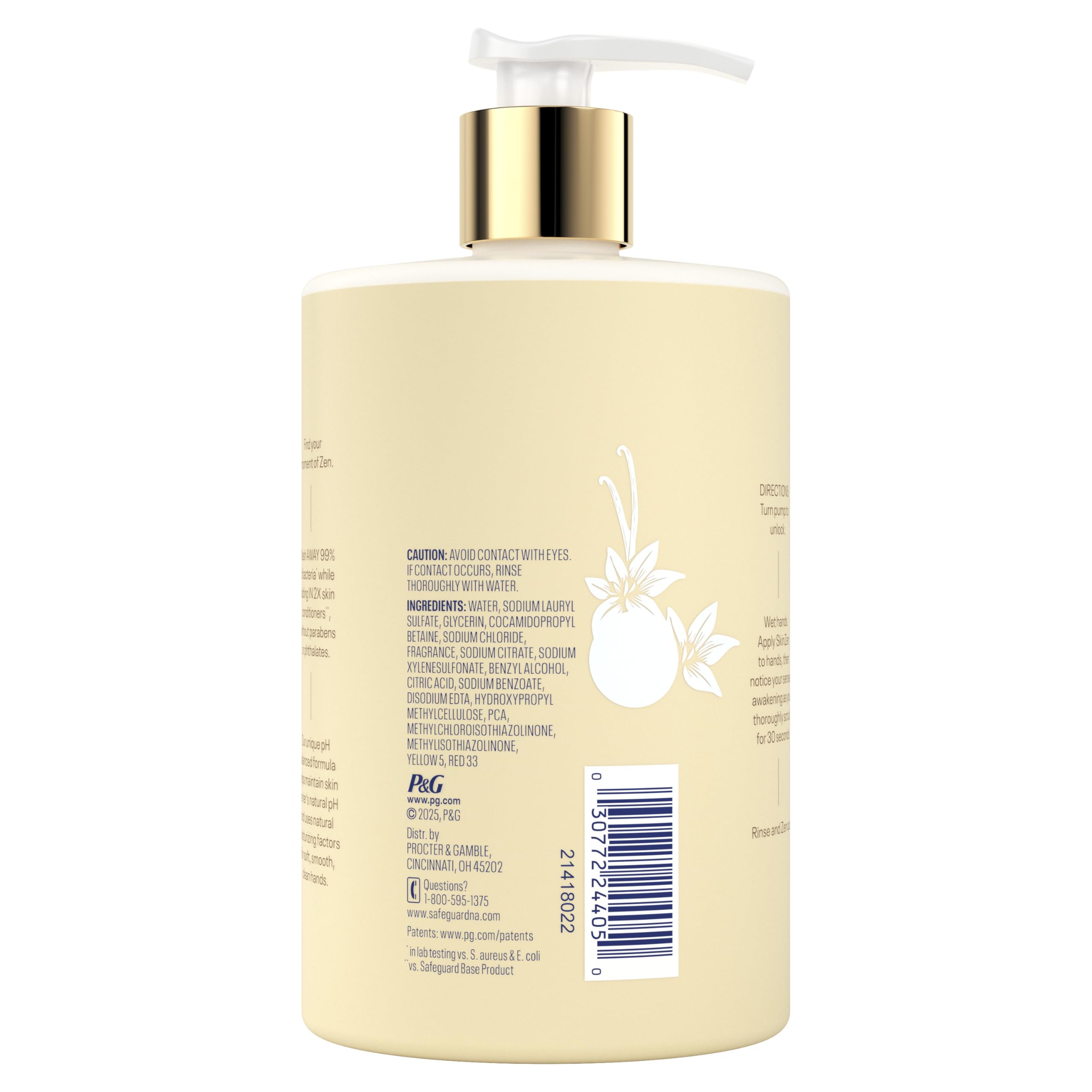 Safeguard Liquid Hand Soap, Skin Zen, Washes Away 99% Bacteria, Made with Natural Moisturizers & 2X Skin Conditioners, Safeguarding Families, PH Balanced Formula, Vanilla & Cashmere Scent, 16 oz