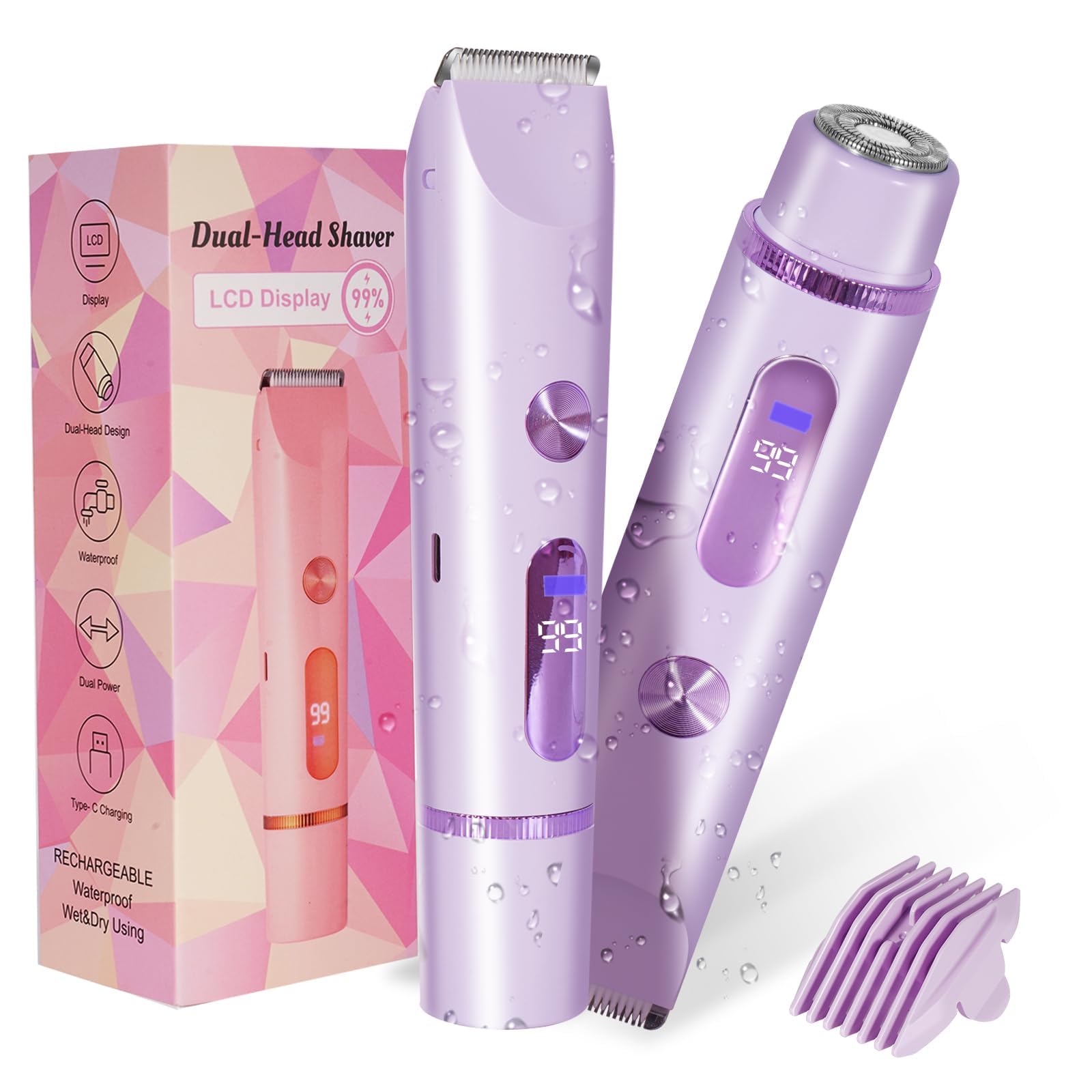 Bikini Trimmer for Women 2in1 High Power Epilators Hair Removal Waterproof Electric Razors Women's Electric Razor Pubic Hair Trimmer Shaver for Women for Ladies Pubic, Face, Underarms, Legs (Pink)