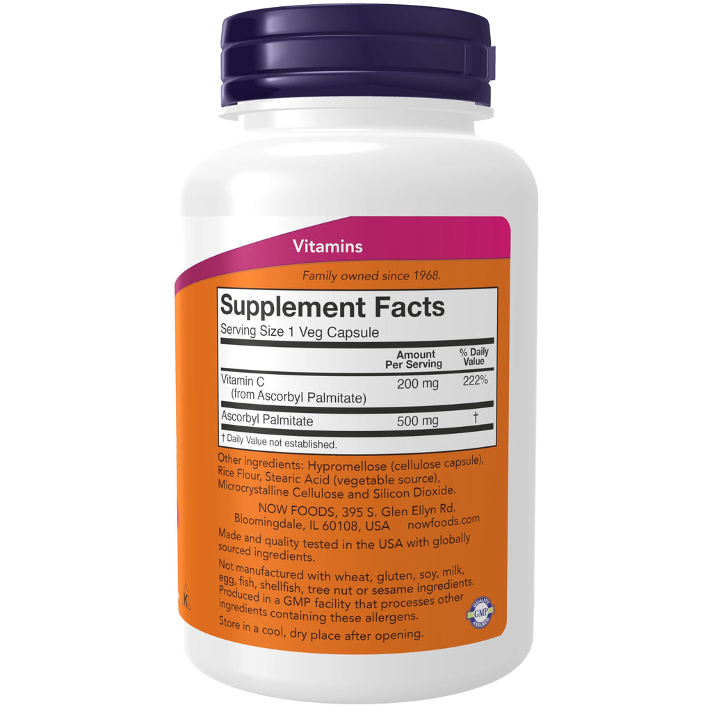 Buy now NOW Supplements, Ascorbyl Palmitate 500 mg, Esterified Vitamin C, Antioxidant Protection*, 100 Veg Capsules at indiglob india