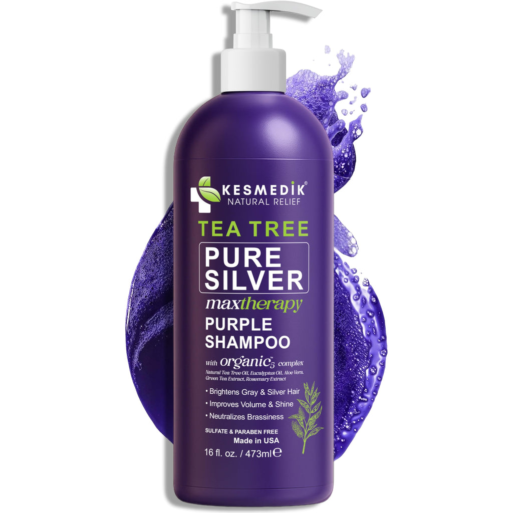Tea Tree Purple Shampoo and Conditioner Set for Blonde, Silver & Gray Hair, Anti-Brass Toning & Brightening, Refreshes and Hydrates Scalp & Hair, Sulfate-Free Botanical Formula