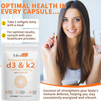 Vitamin D3 K2 Supplement Softgel, Vitamin D3 K2 Softgel with 10000 IU Supports Immune, Heart, Teeth & Bone Health, Free of GMO, Gluten, Soy, 120 Softgels