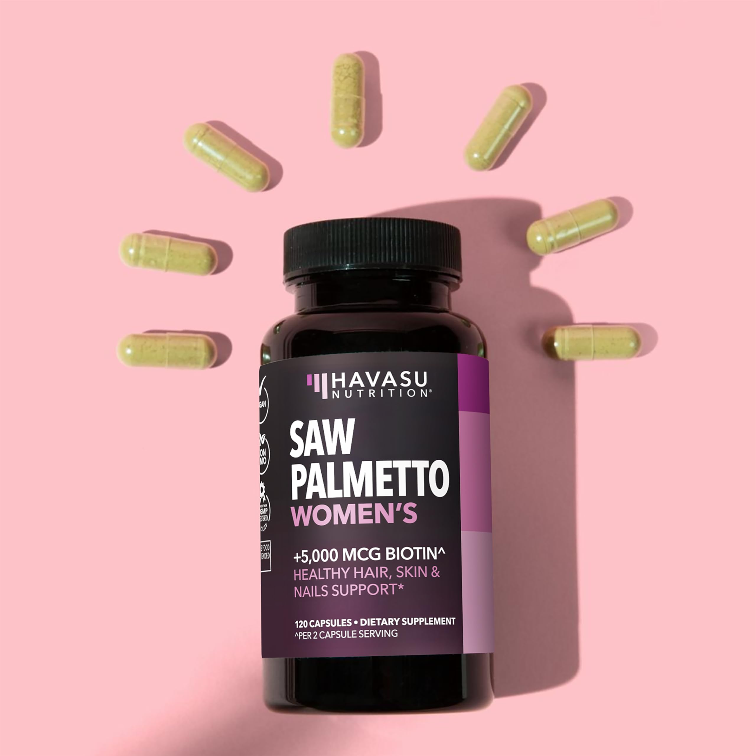 Saw Palmetto for Women with Bitoin 5000mcg Per Serving, 60-Day Supply | Vegan, Non-GMO DHT Blocker for Women for Hair, Skin and Nails, Saw Palmetto Extract with Biotin for Thicker Looking Hair