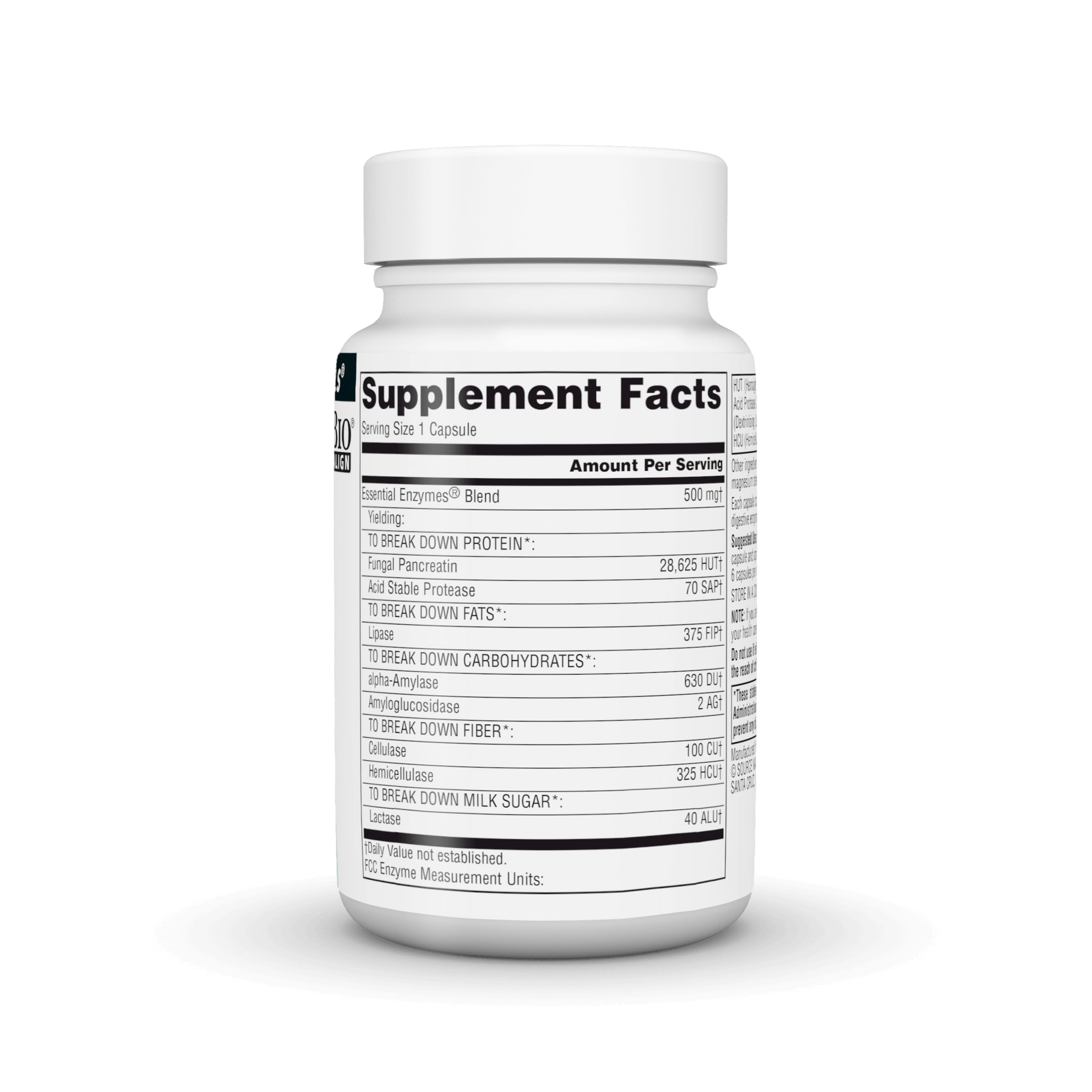 Source Naturals Daily Essential Enzymes, 500 mg - 60 Capsules | Bio-Aligned Digestive Aid Support for Digestion, Gas, Constipation & Bloating Relief*