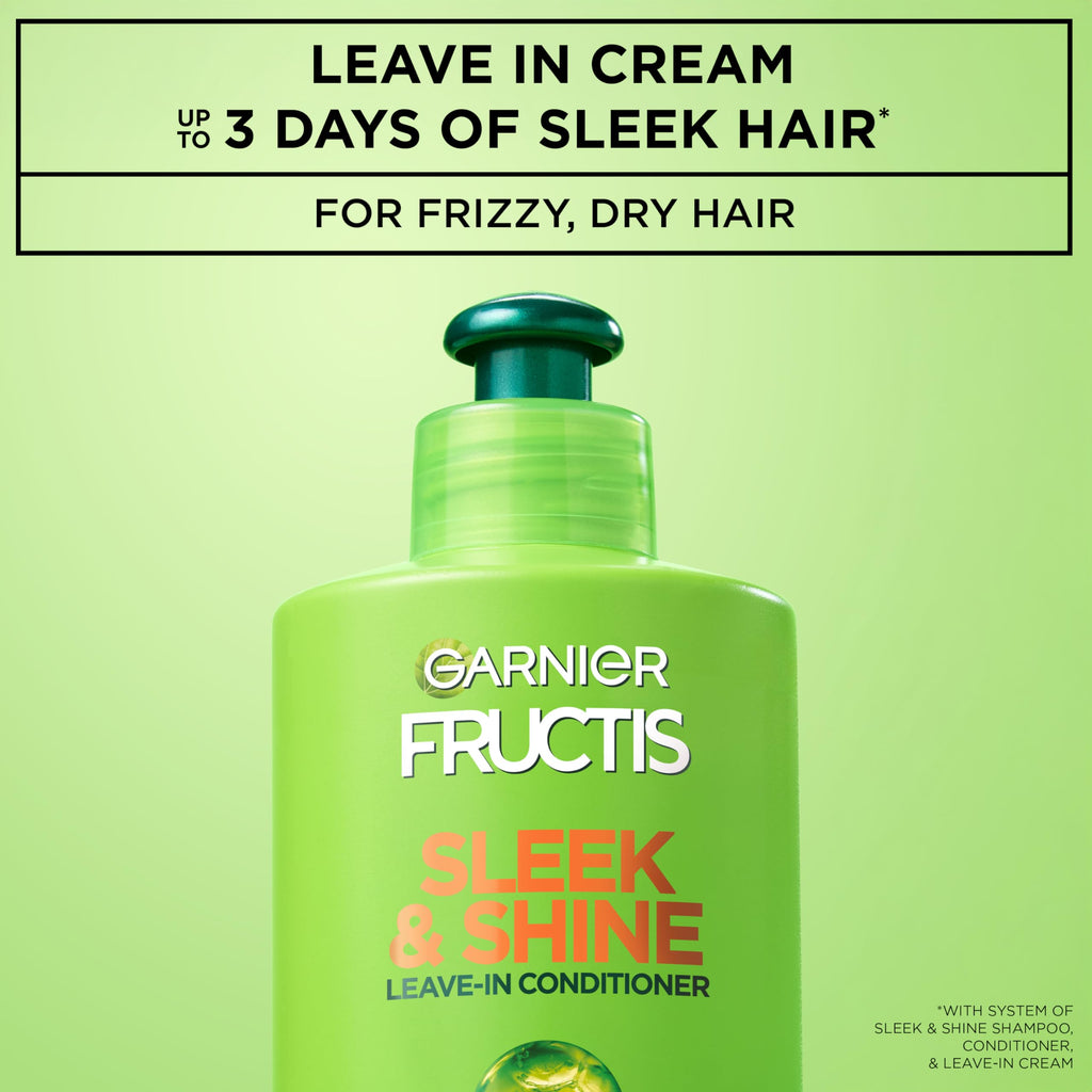 Garnier Fructis Sleek & Shine Leave-In Conditioner Cream, Anti-Frizz Hair Treatment with Plant Keratin + Argan Oil, Controls Frizz and Provides Smoothness For Frizzy, Dry Hair, 10.2 Fl Oz (Pack of 2)