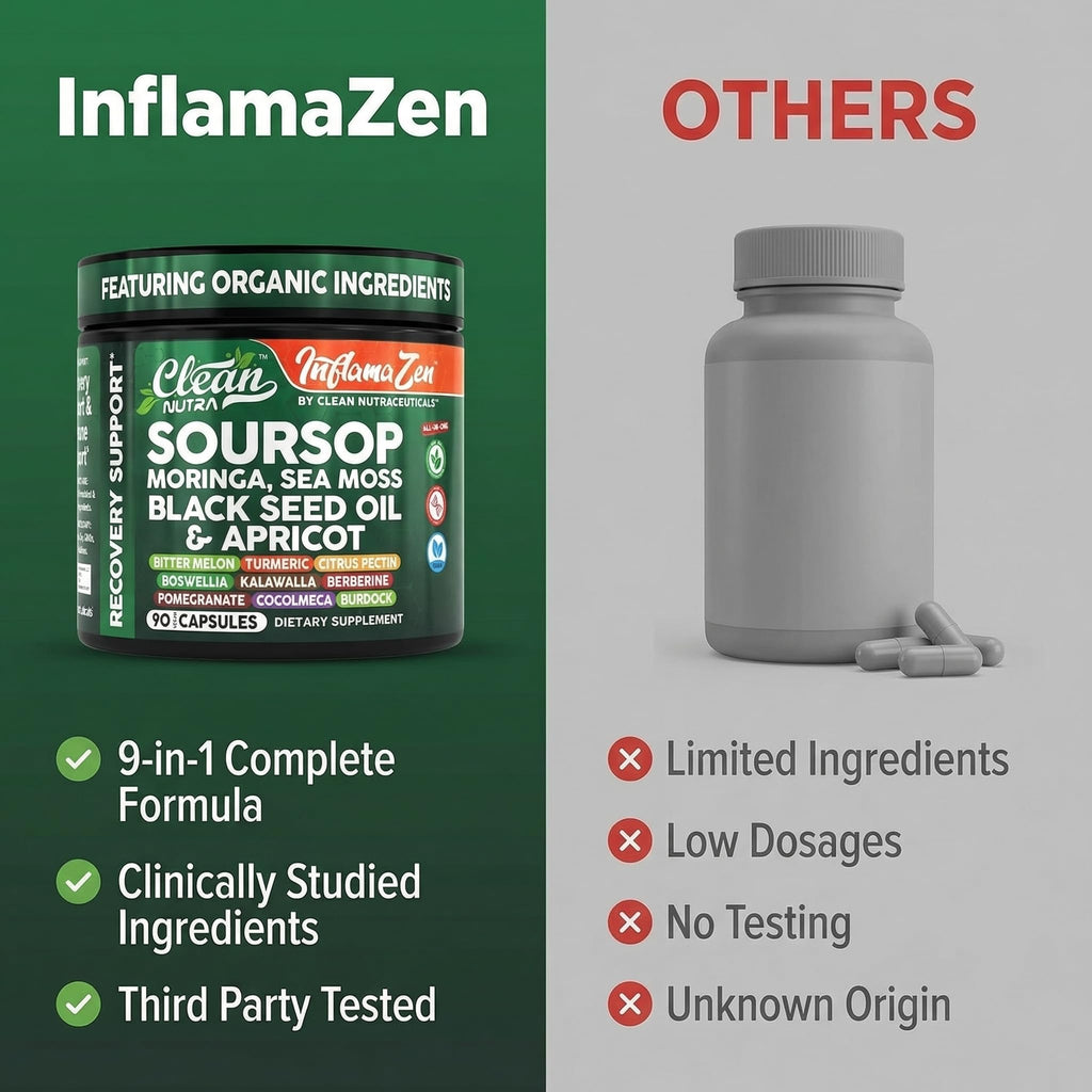 Clean Nutra Soursop Supplement Moringa Sea Moss Black Seed Oil Berberine Turmeric Resveratrol Quercetin Greens Bitters Boswellia Bitter Melon Burdock Root Antioxidant Support 90 Capsules
