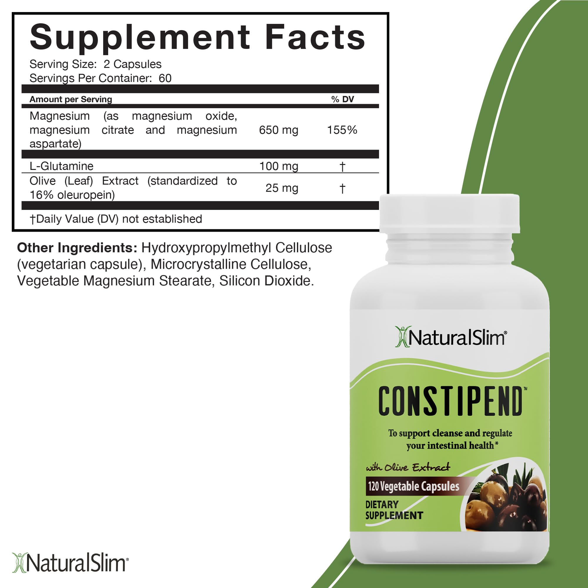 NaturalSlim Constipend Magnesium Oxide, 120 Vegetable Capsules, 3 Pack | Constipation Relief, Colon Cleanser and Stool Softener for Women and Men