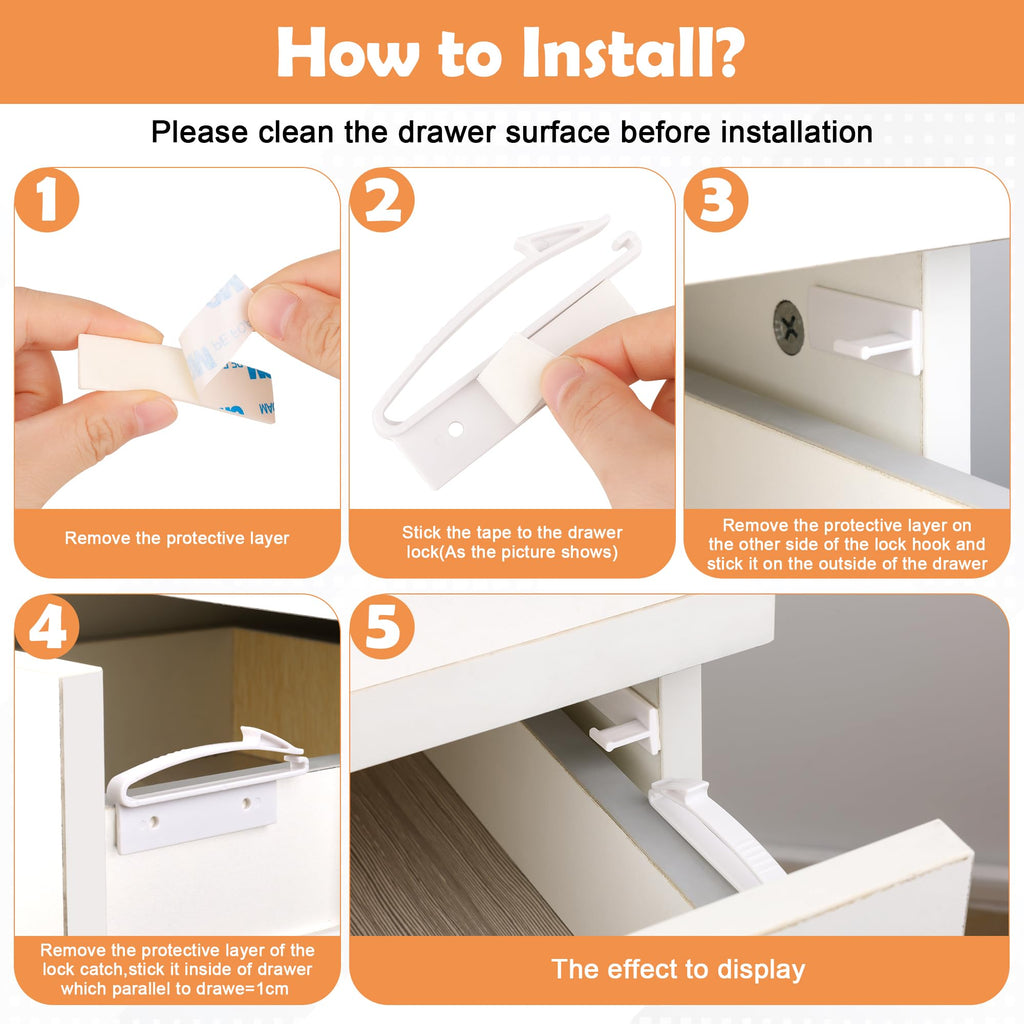 Coolrunner Child Safety Drawer Locks,8 Pack Safety Invisible Drawer Latches