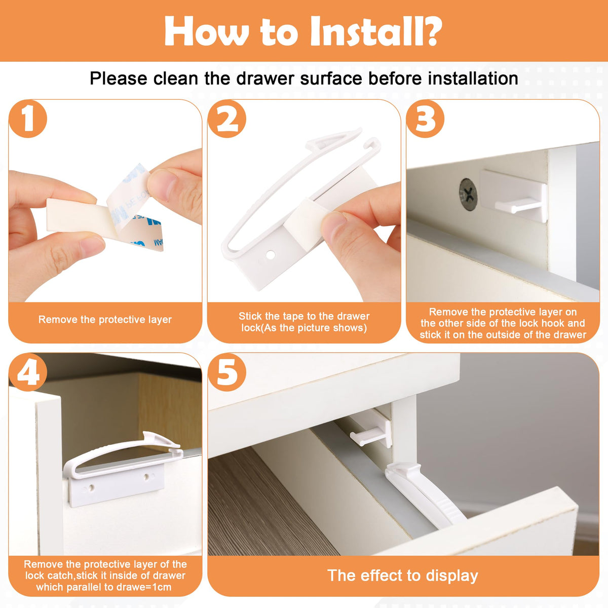 Coolrunner Child Safety Drawer Locks,8 Pack Safety Invisible Drawer Latches