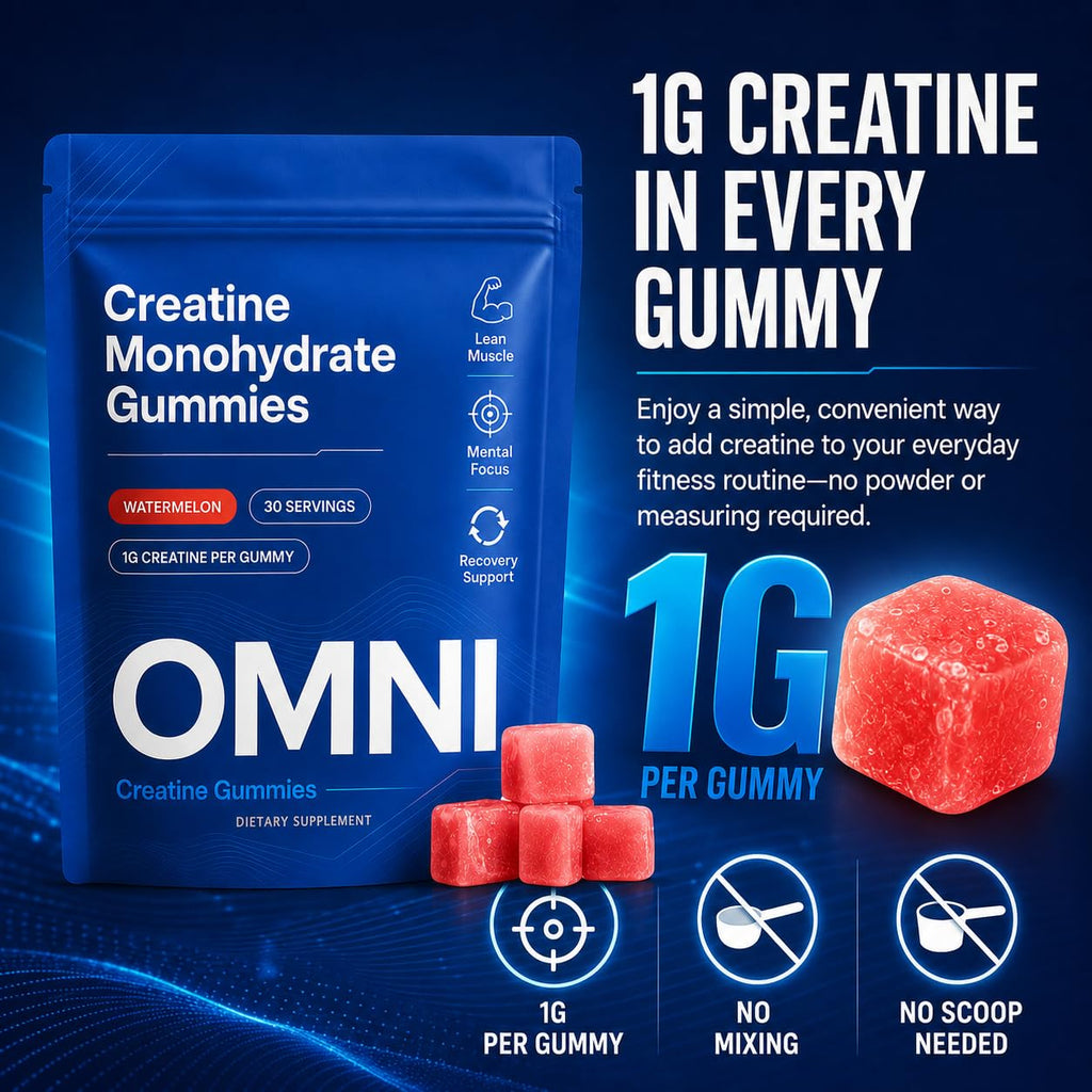 Omni Creatine Monohydrate Gummies for Women & Men, Convenient & Easy to Take, Great Tasting Watermelon Flavor, 1g per Gummy, Low Sugar, Watermelon Flavor