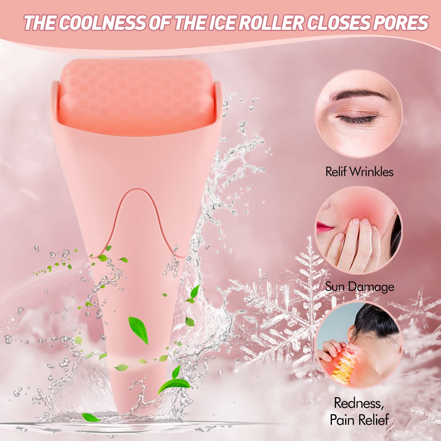 Fronnor Ice Roller for Face,Eyes,Facial Massager Tool,Soothing Skin Care Tool,Cooling Skincare Device for Puffiness,At-Home Spa Gift for Women(Pink)