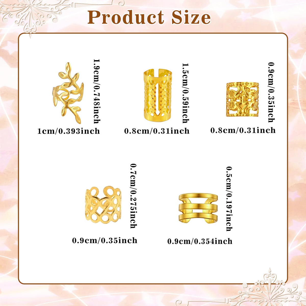 50Pcs Adjustable Metal Hair Cuffs and Rings for Braids, Bohemian Princess-inspired Gold Hair Jewelry Set for Women, Festival Party Dreadlock Decorations