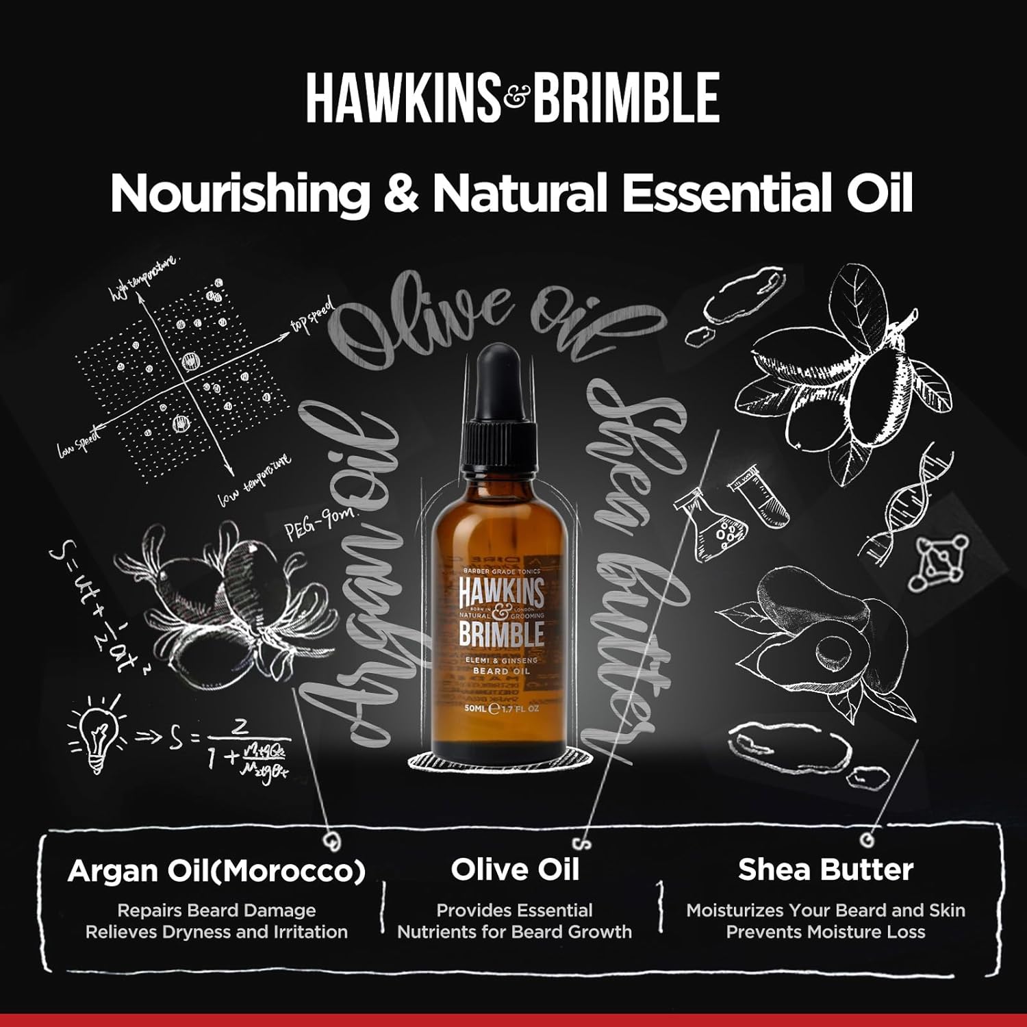 Buy now Hawkins & Brimble Beard Oil For Men Growth - Sandalwood Scent with Argan & Castor Oils, Shea Butter | Softens & Moisturizes, Promotes Healthy Beard Growth, 50ml at indiglob india
