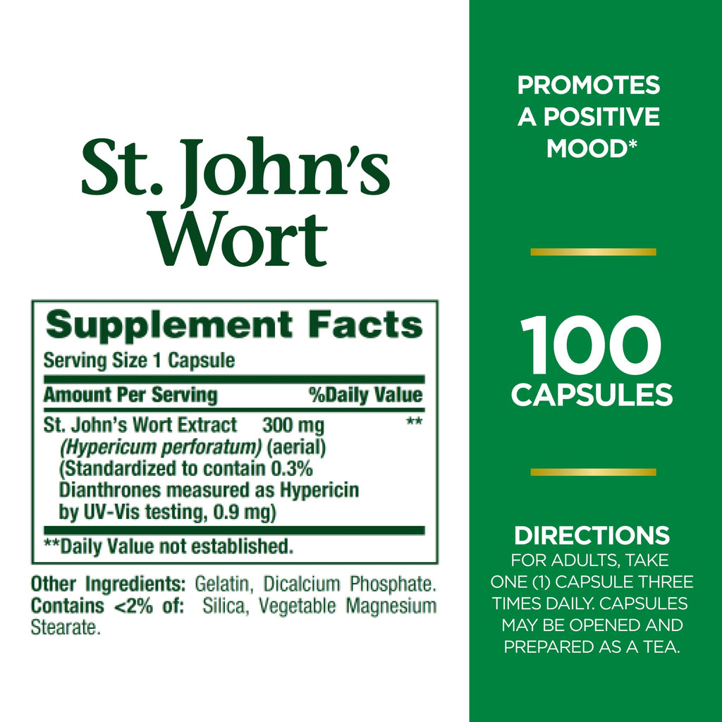 Nature's Bounty St. John’s Wort 300mg Capsules, Herbal Health Supplement, Promotes a Positive Mood, 1 Count (Pack of 200)