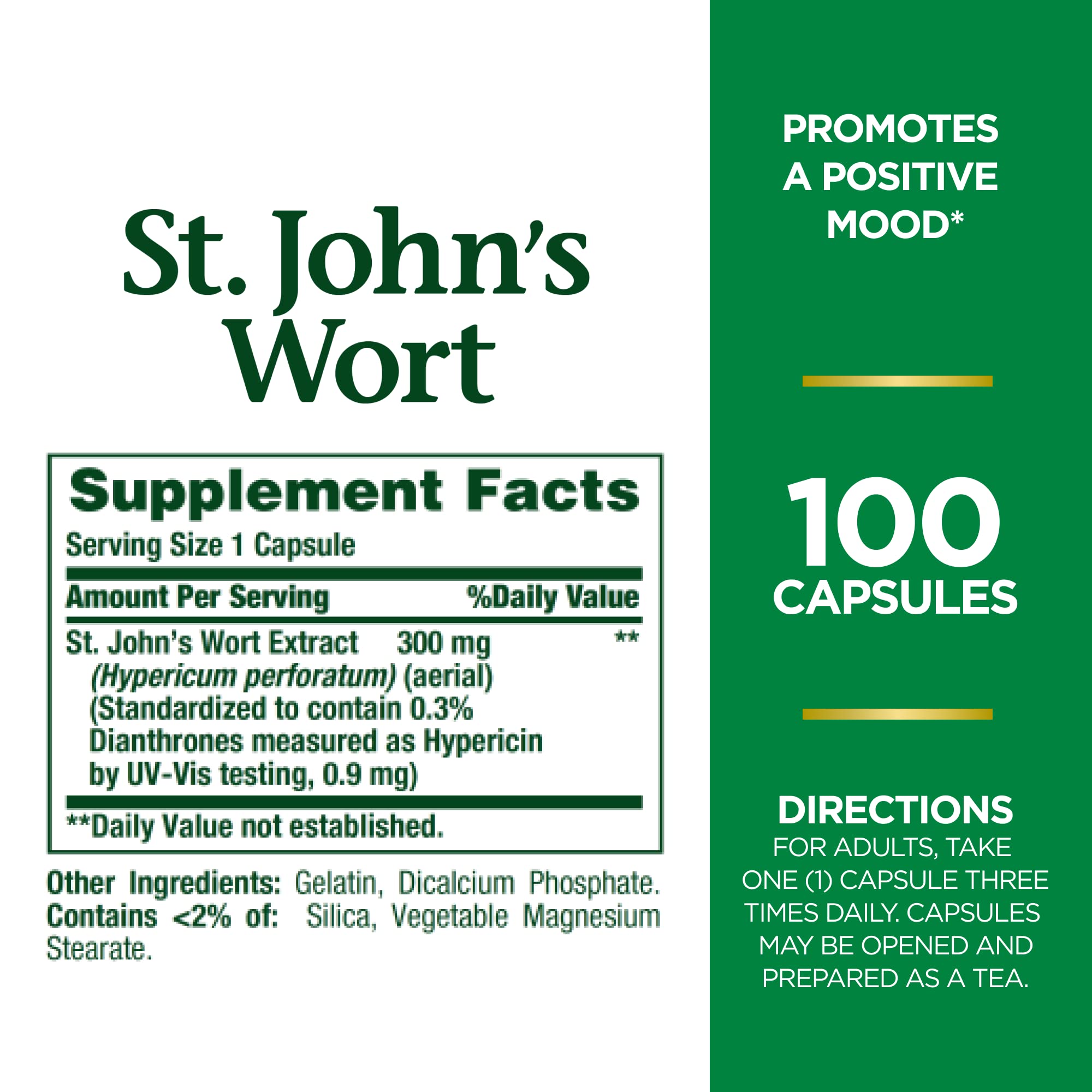 Nature's Bounty St. John’s Wort 300mg Capsules, Herbal Health Supplement, Promotes a Positive Mood, 1 Count (Pack of 200)