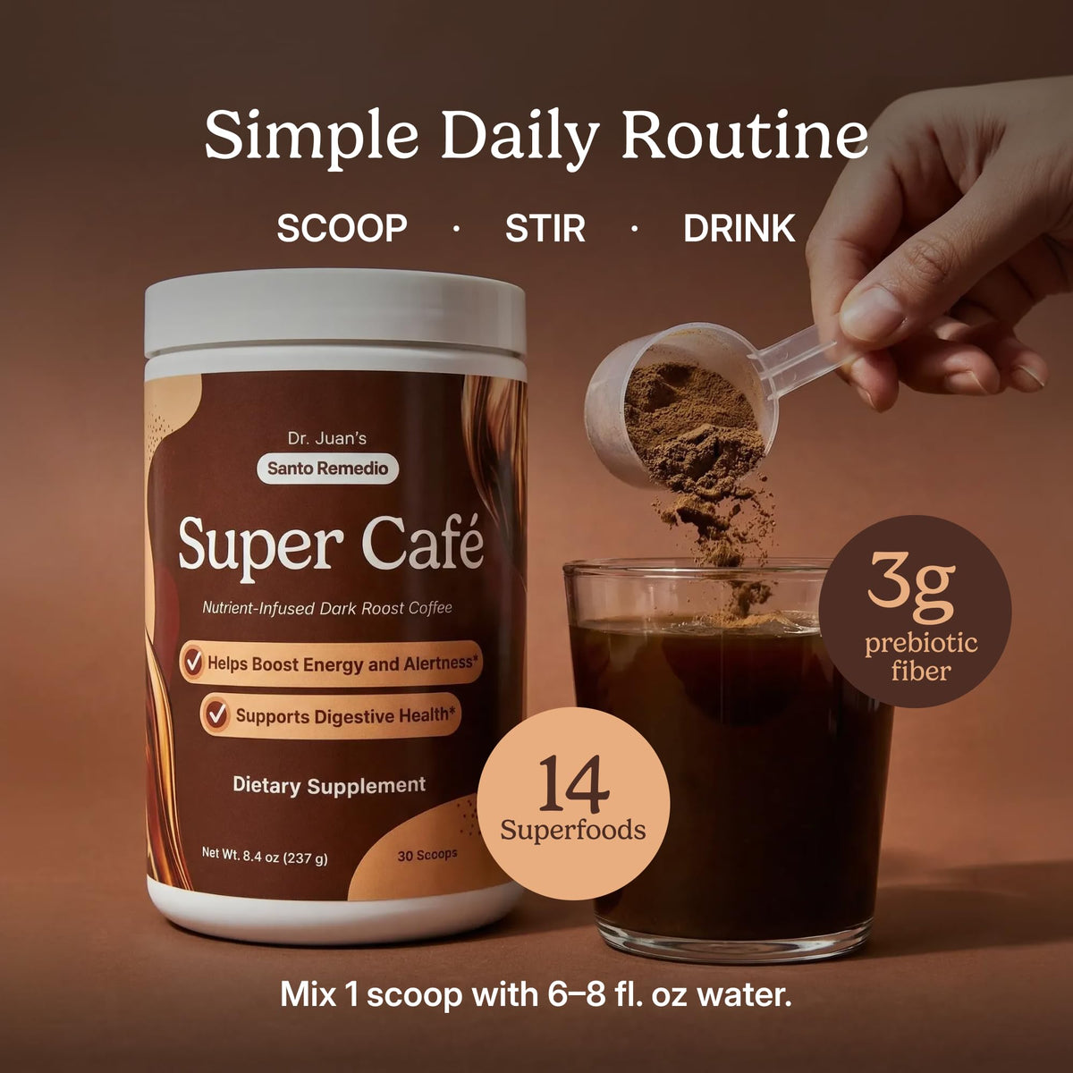 Santo Remedio Super Café, Nutrient Infused Dark Roast Coffee, 30 Servings