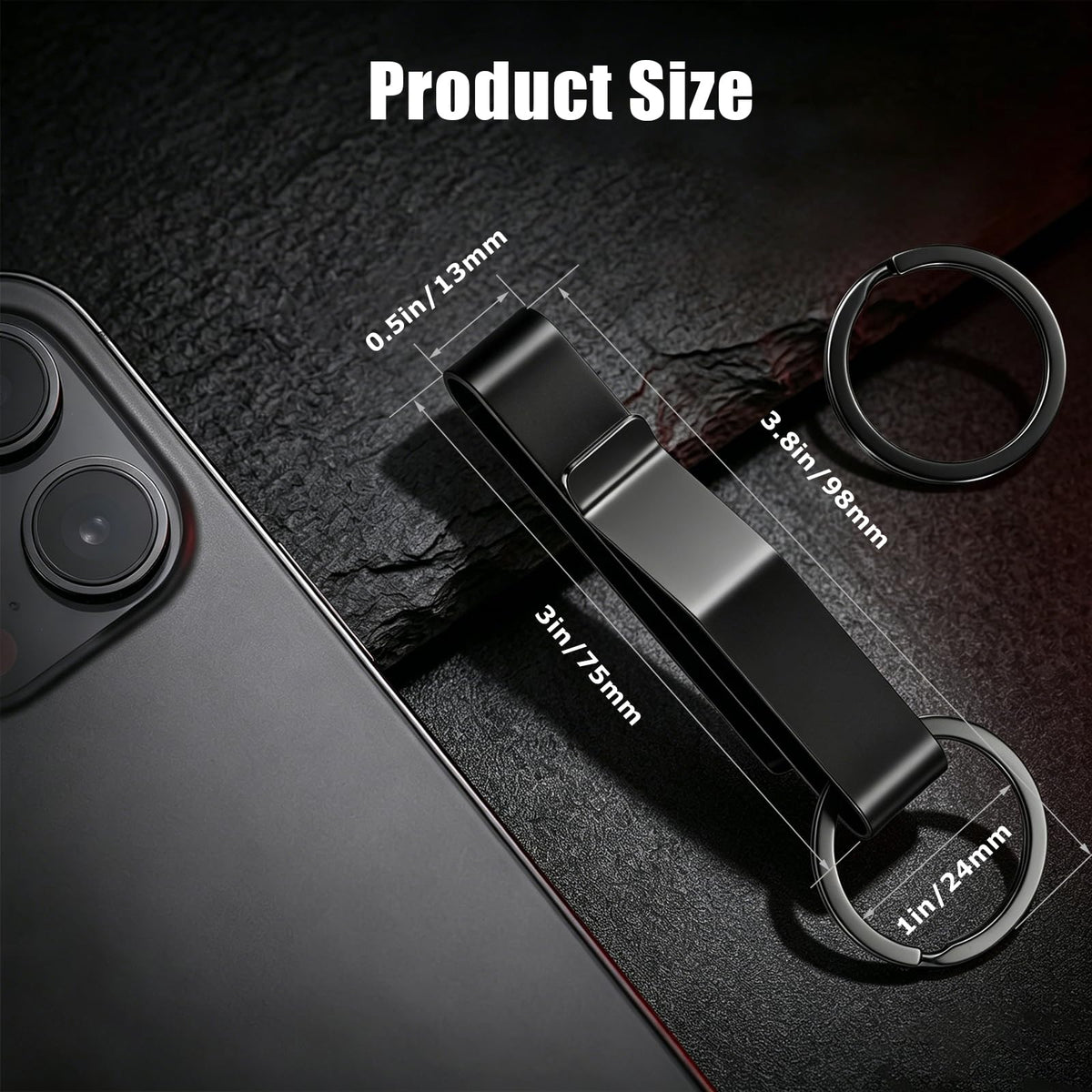 Duty Belt Key Holder, 2 Pack Belt Key Clip, Stainless Steel Stealth Belt Loop Key Ring Holder with 4 Keyrings UIInosoo for Handcuff Fits Max 2.25 Inch Belt