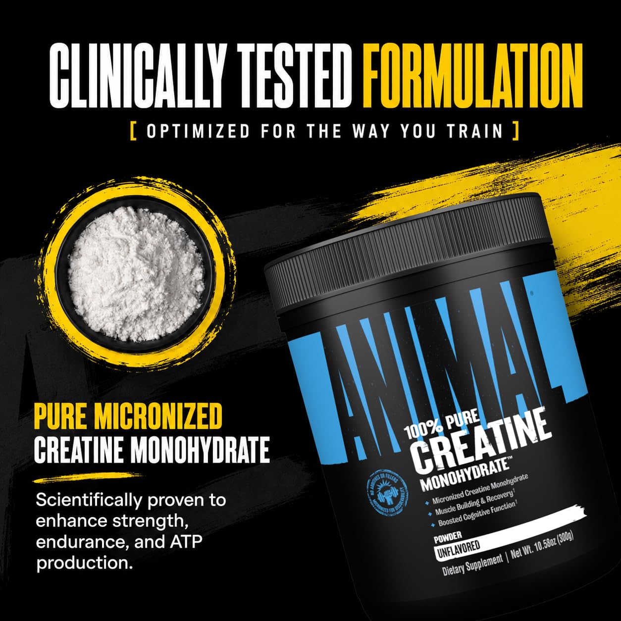 Animal Creatine Monohydrate Powder — Micronized for Muscle Recovery, Cellular Energy, and Daily Wellness — for Men and Women — Unflavored 300g