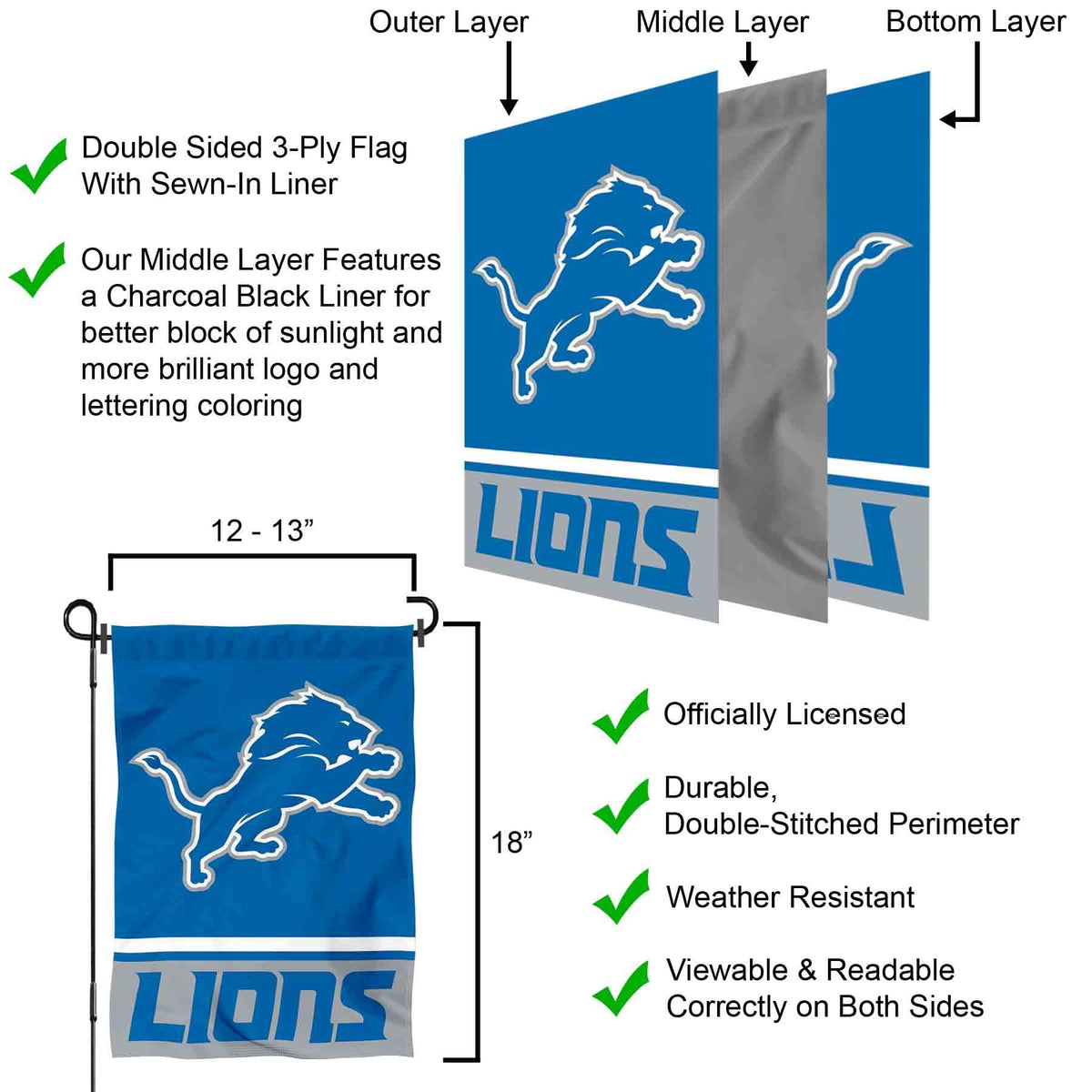 Detroit Lions Double Sided Garden Flag