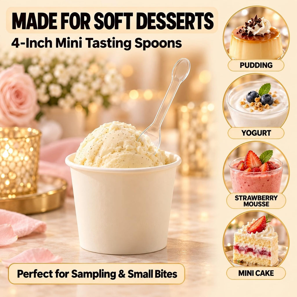 150 PCS 4" Mini Spoons for Desserts, Small Plastic Tasting Spoons
