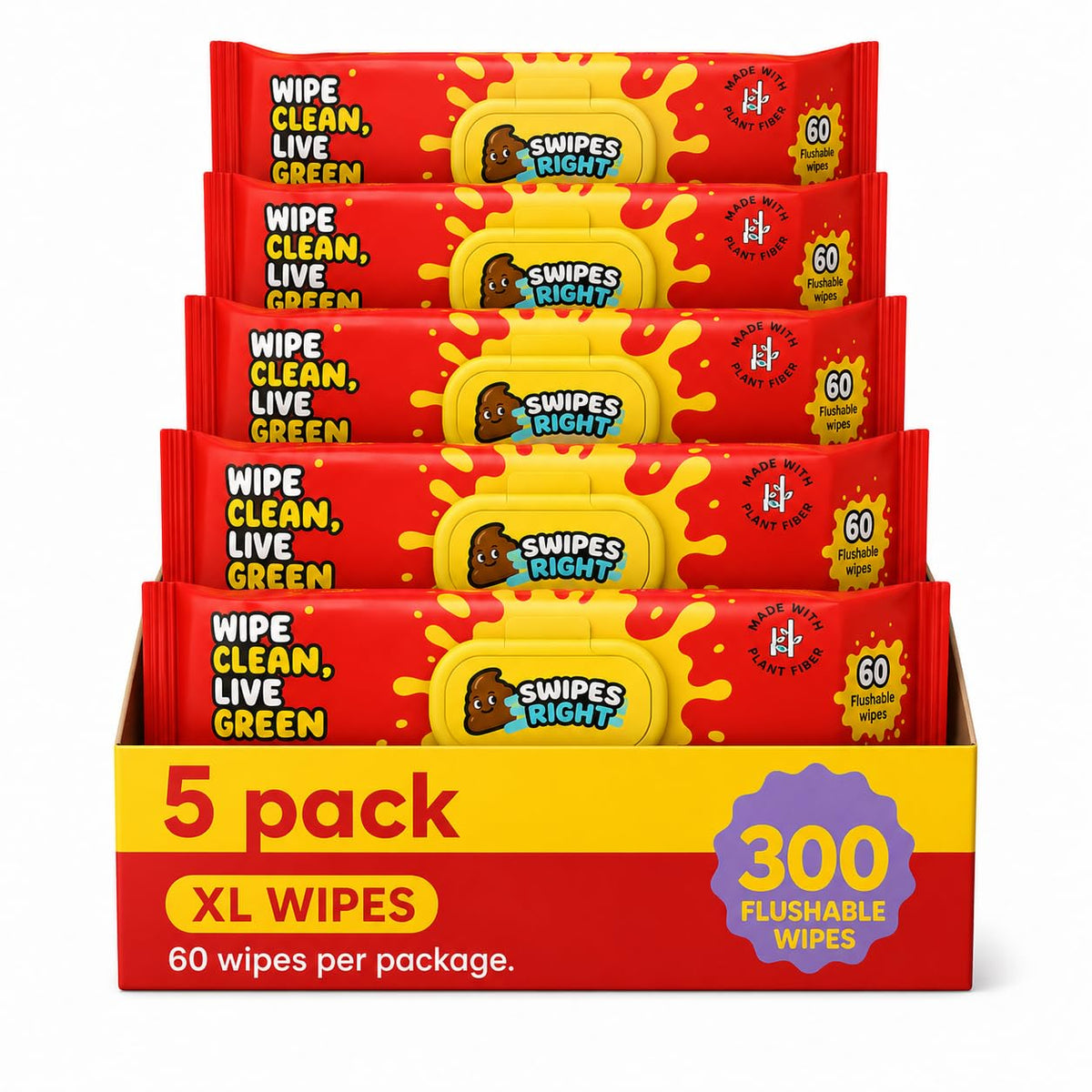 300 Wipes (Pack of 5) Flushable Wipes for Adult - Wipes Flushable Packs, Baby Wipes for Sensitive Skin, Wipes for Kids, Portable Travel Pack - Toilet Essentials for Gym & Office
