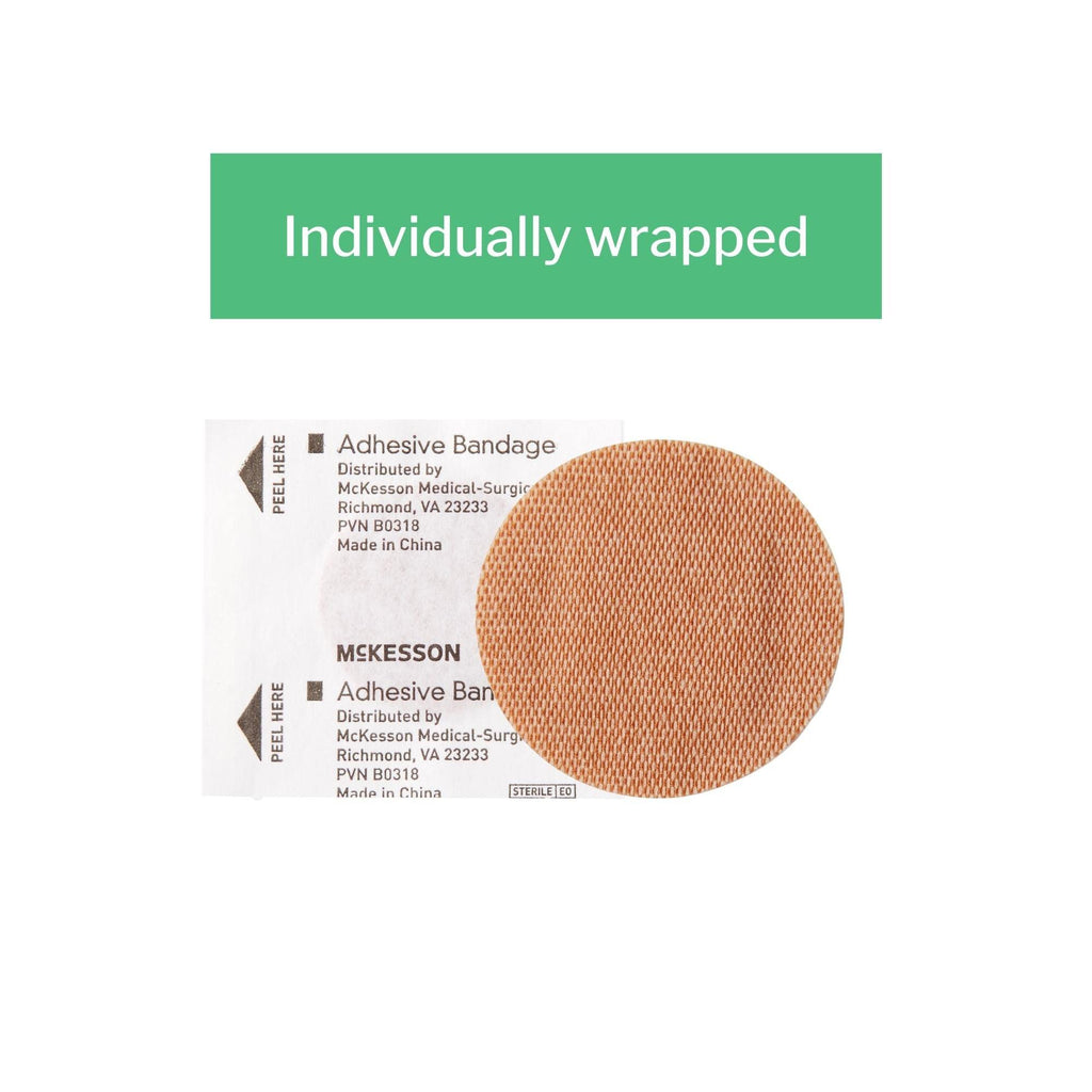 McKesson Adhesive Bandages, Sterile, Fabric, Tan, 1 in, 100 ct