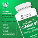 Dr. Berg Natural Vitamin B1 B6 B12 Complex - Allithiamine Vitamin B1 Supplement with 8 Essential Vitamin B Complex for Men & Women Including Thiamin, Niacin, Folate, Magnesium & More - 60 Capsules