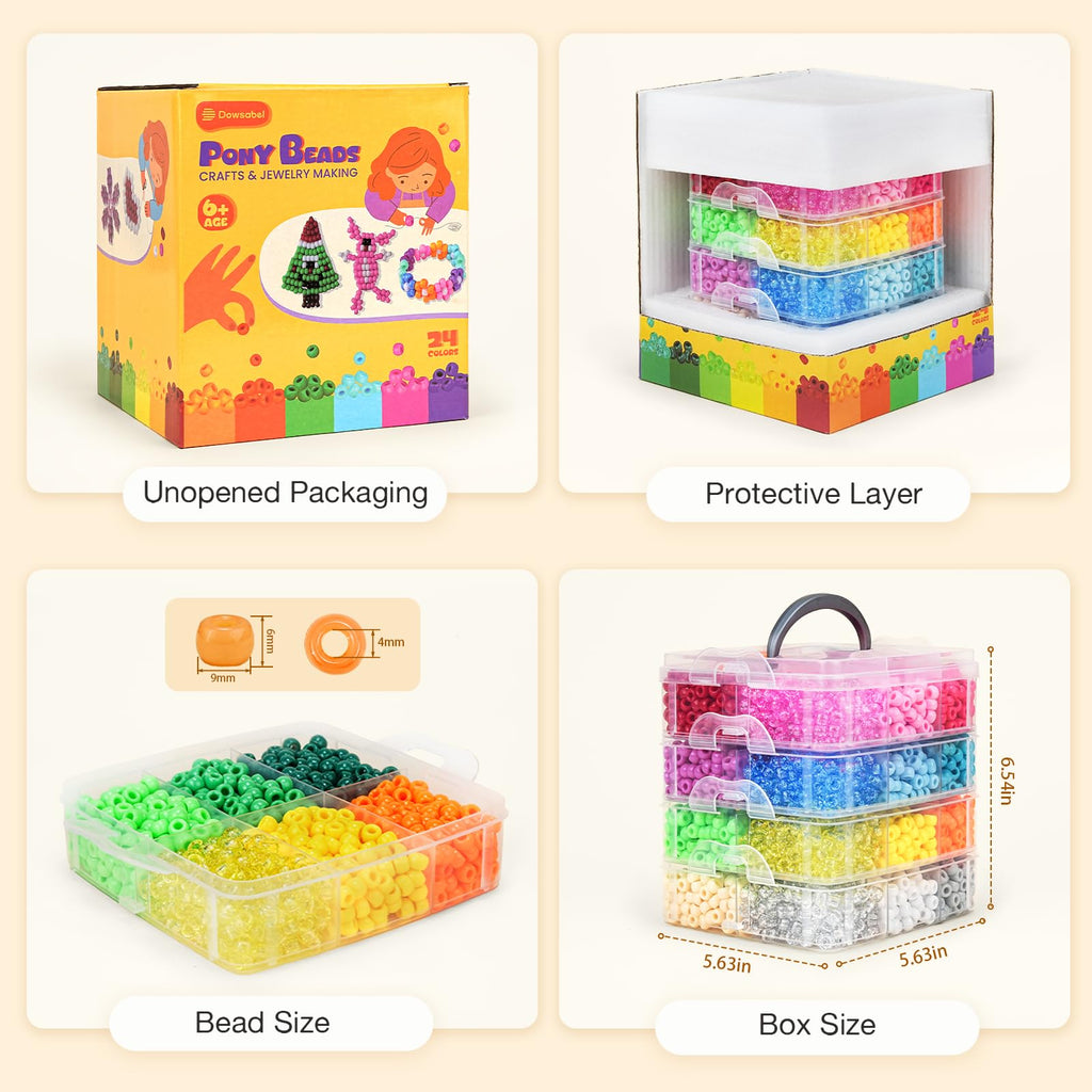 4800PCS Pony Beads Bulk, 24 Colors Kandi Rave Beads for Bracelet Making