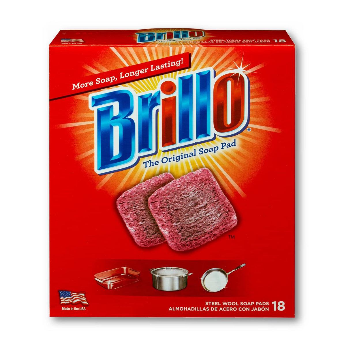 Brillo Steel Wool Soap Pads, Long Lasting, Original Scent Cleaning, 18 Count (Original, 18 Count (Pack of 1))