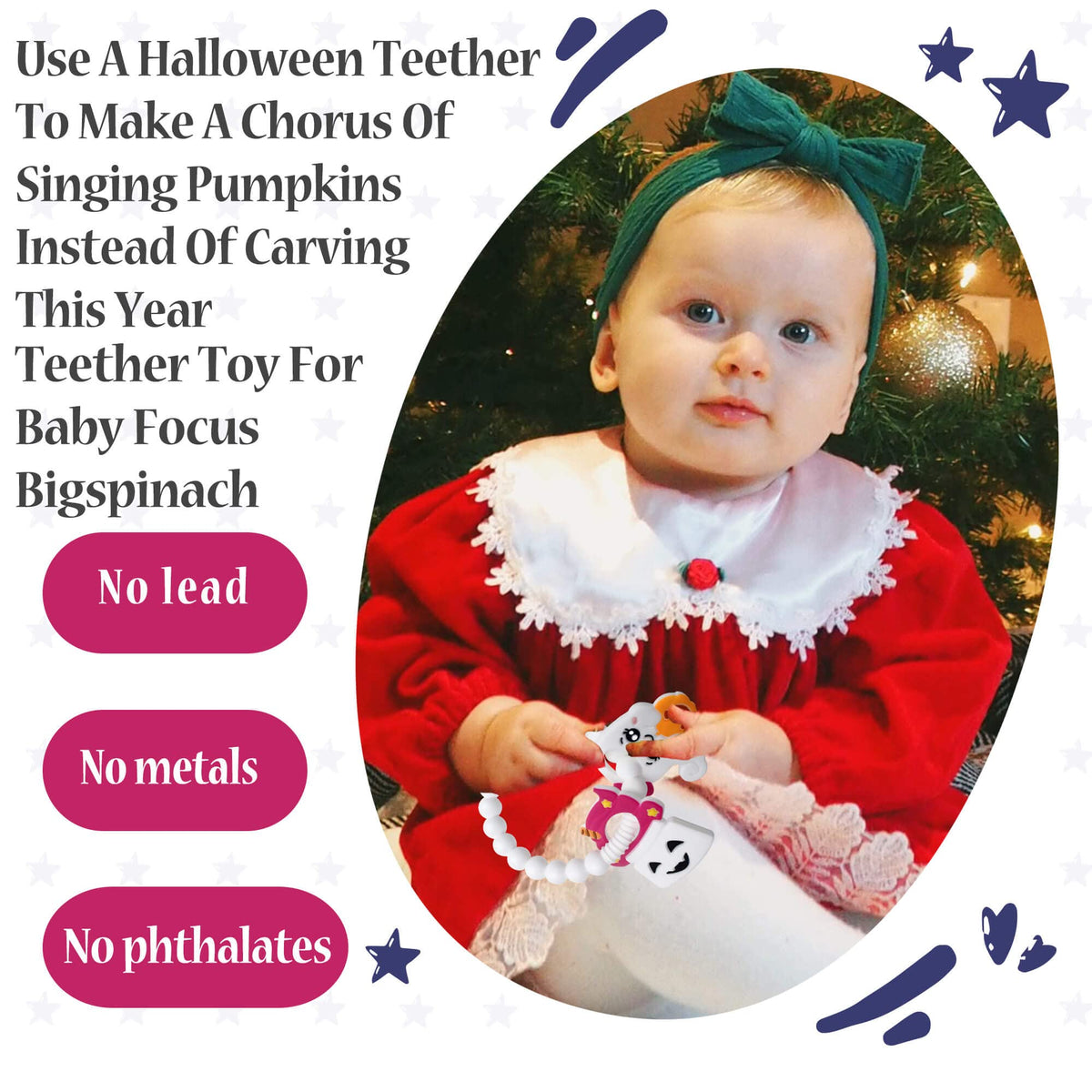 BIGSPINACH Halloween Baby Teether Toy, Ghost Silicone Teething Ring Gift