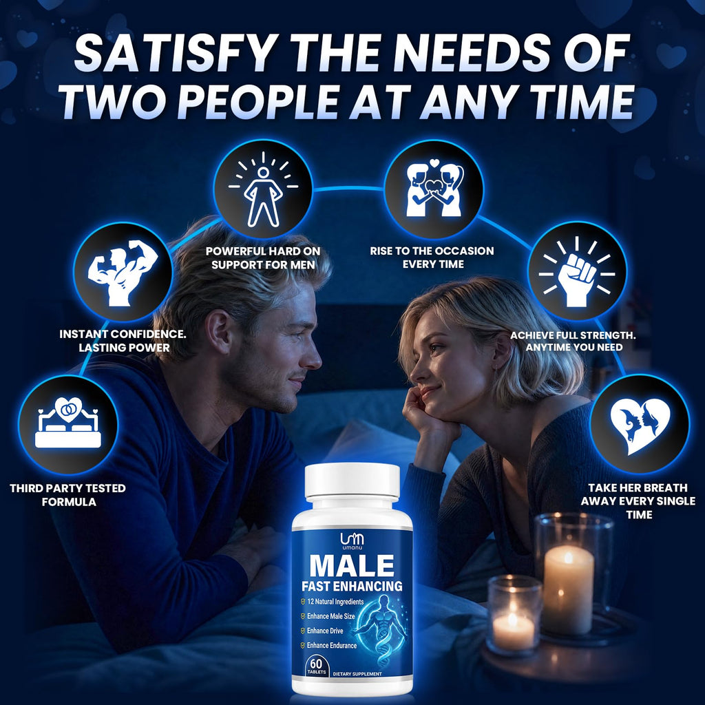 Umanu New Male Enhancing Supplement for Blood Flow, Length, Girth & Stamina – Fast Acting with Maca, Epimedium & Natural Ingredients – 3rd Party Tested (60 Pills)