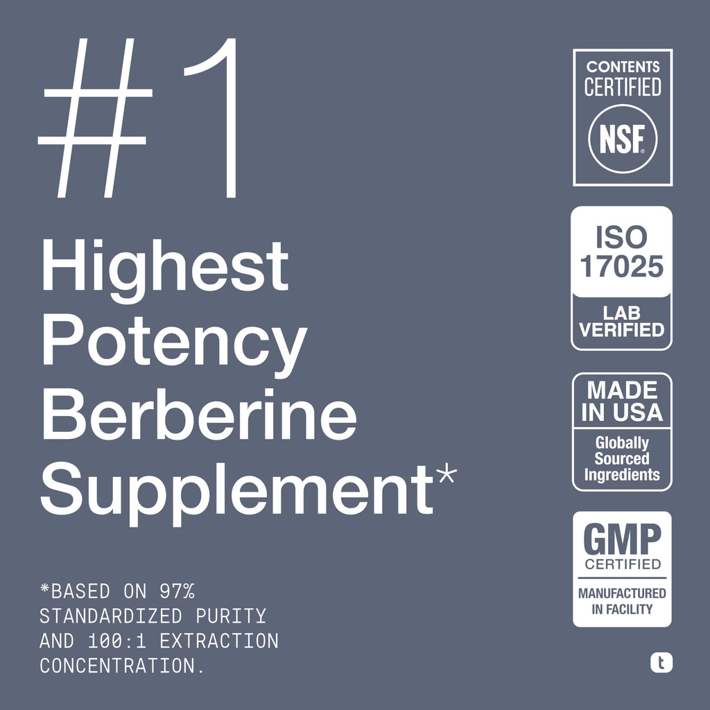 Toniiq NSF Certified Ultra High Strength Berberine HCl from The Himalayas | 100:1 Concentrated Extract - Lab-Tested 97% Berberine HCl - 90 Vegetarian Capsules, 500 mg per Capsule