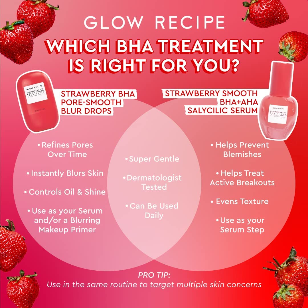 Buy now Glow Recipe Strawberry Smoothing Salicylic Acid Serum - Blemish Clarifying Skin Care, AHA BHA Exfoliant + Pore Minimizer + Plumping Hyaluronic Acid + Brightening Allantoin - Korean Face Serum, 30ml at indiglob india