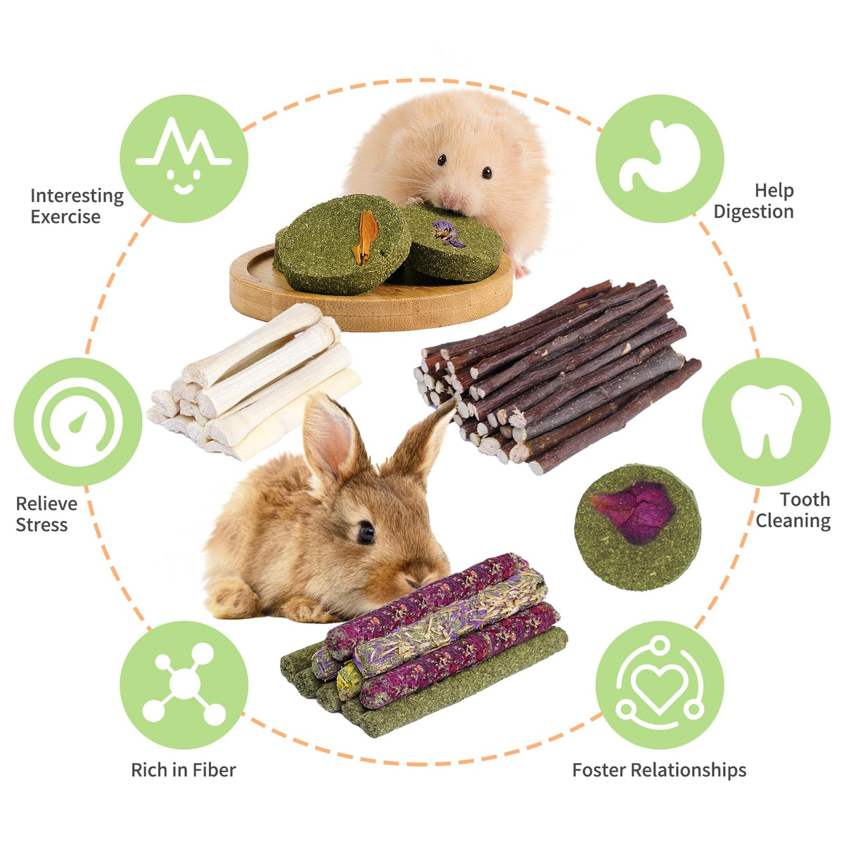 50-60 Pcs Rabbit Chew Toys, Guinea Pig, Hamster, Bunny Chew Toys, Sweet Bamboo, Apple Stick, Timothy Stick, Prevent Teeth Overgrowth, Clean Teeth