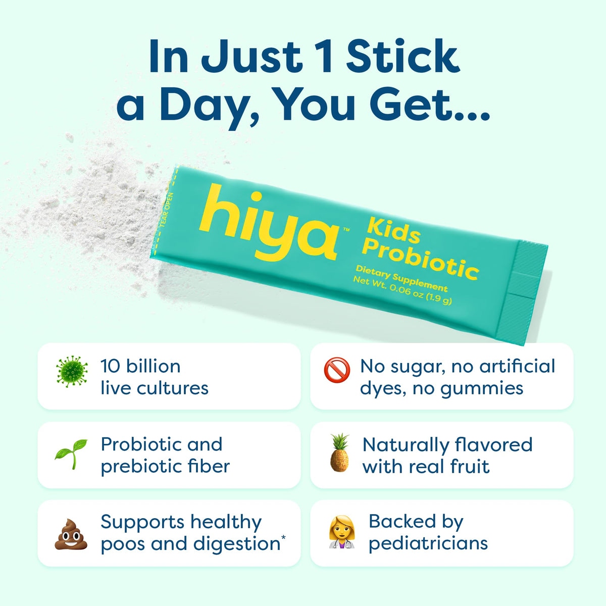 HIYA Kids Daily Probiotic for Gut & Immune Support, 20 Sticks