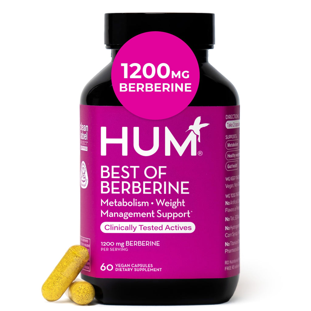 HUM Best of Berberine Supplement 1200mg, Metabolic & Gut Health, 60 Count | BioPerine, High Absorption, 2 Capsules Daily, Vegan, Non-GMO, Gluten Free