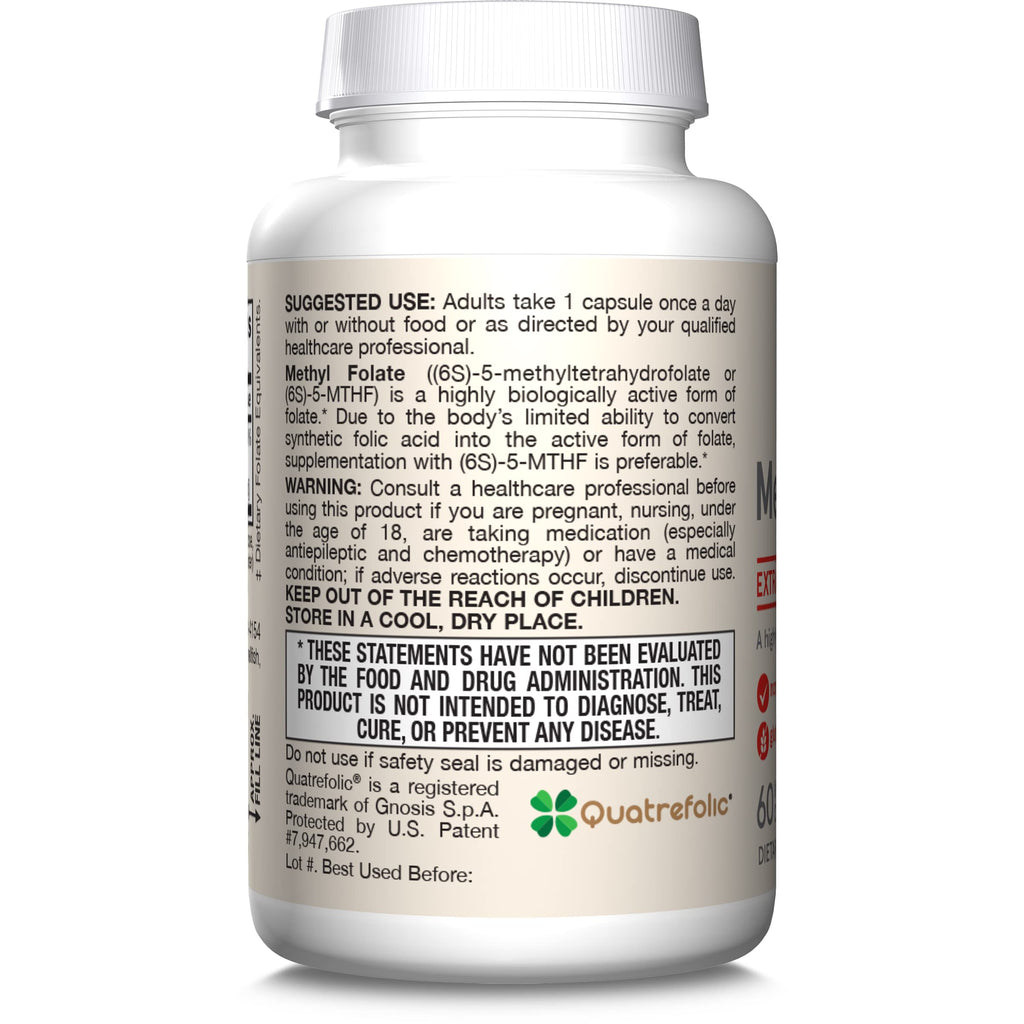 Jarrow Extra Strength Methyl Folate, Folate 400 mcg, 60 Capsules | Dietary Supplement for Cardiovascular and Neurologic Health Support, 60 Day Supply