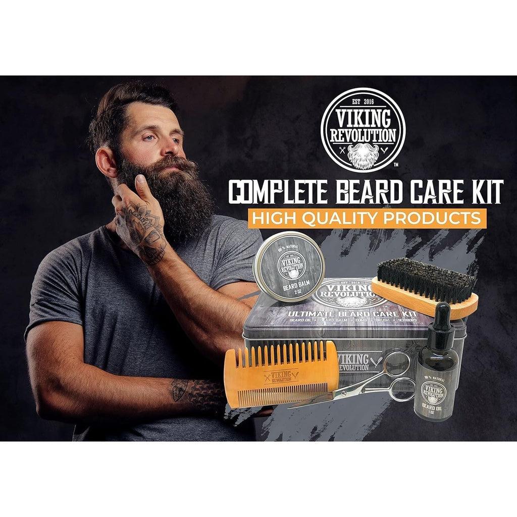 Buy now Viking Revolution - Ultimate Beard Kit - Beard Grooming Kit with Beard Brush, Beard Comb, Beard Balm, Beard Oil, Beard & Moustache Scissors - Gifts for Men at indiglob india