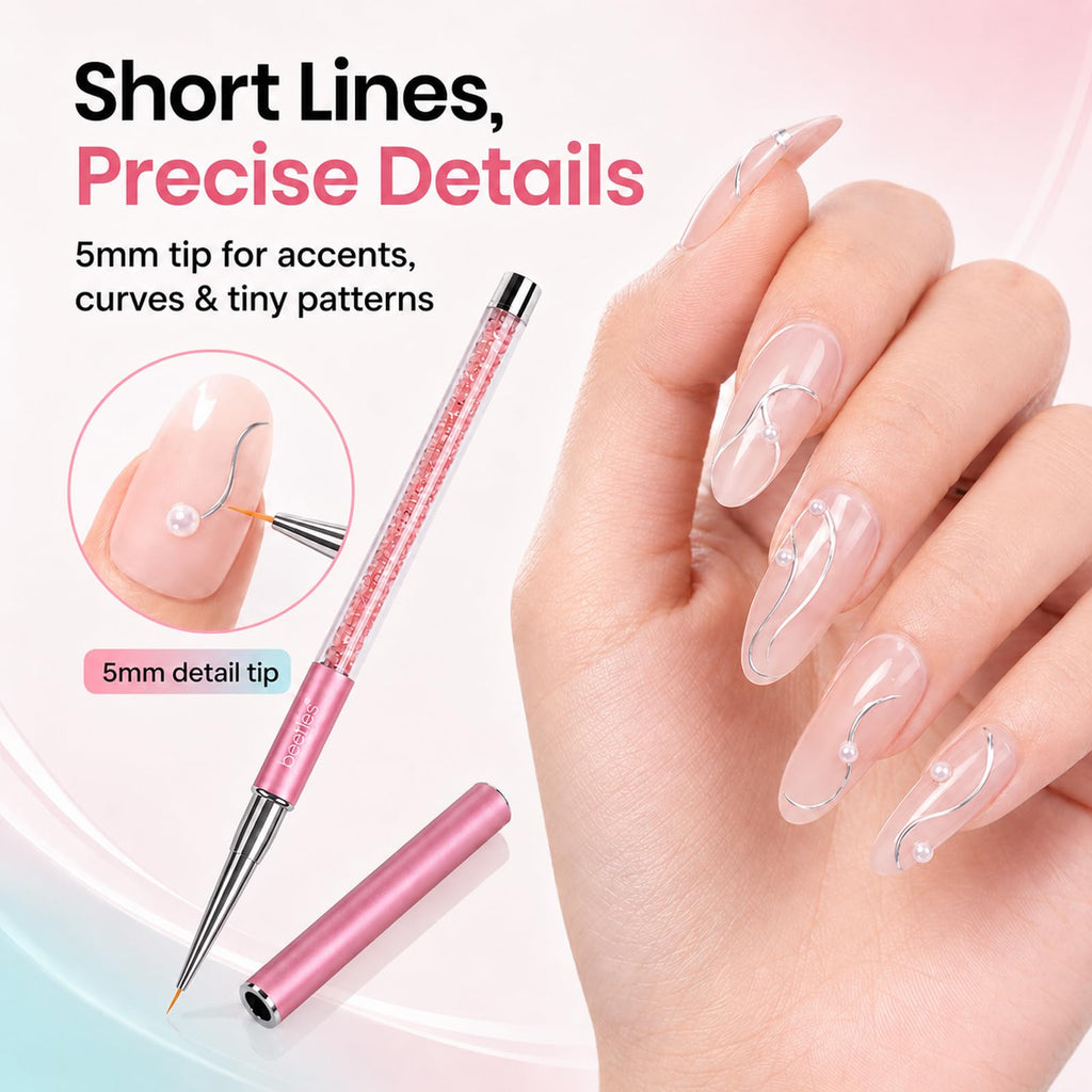 Beetles Gel Polish Nail Art Liner Brushes 5Pcs Painting Art Design Pen Set | Diamond Application Rhinestone Handle Dotting Drawing Sizes 5 7 9 11 20mm Nail Design Gift for Women