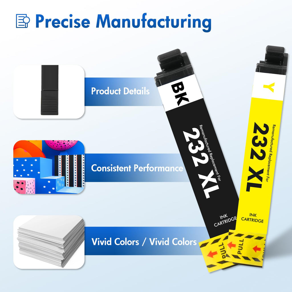 Remanufactured Compatible for 232XL Ink Cartridges Combo Pack for 232 XL for Epson Printer XP-4200 XP-4205 WF-2950 WF-2930 Workforce XP 4200 4205 WF 2950 2930 XP4200 XP4205 WF2950 (4 Pack, BKCMY)
