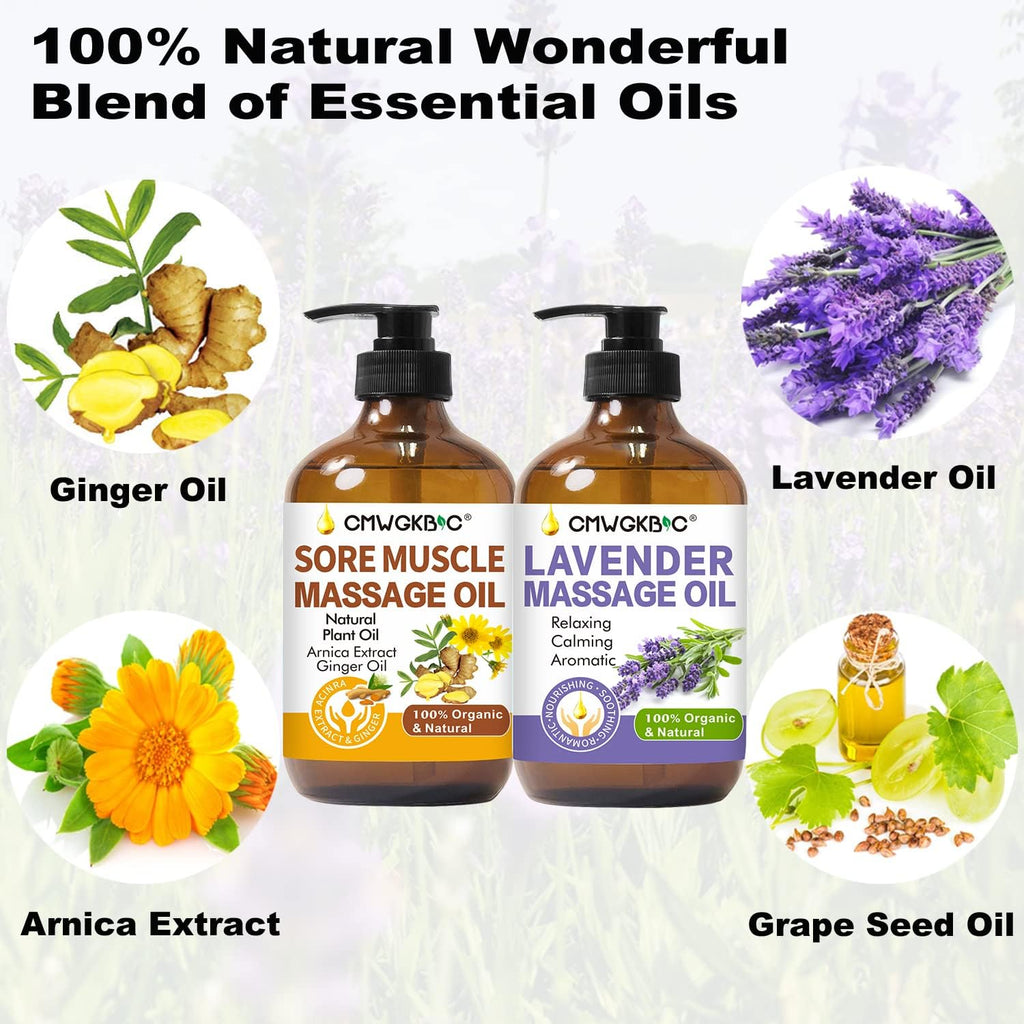 Massage Oil for Massage Therapy,Lymphatic Drainage-Ginger Oil Sore Muscle Arnica Oil&Lavender Oil Relaxing Massage Oils for Date Night,Massage Ball,Body Oil for Women,Mens Gifts,Birthday Gifts for Men