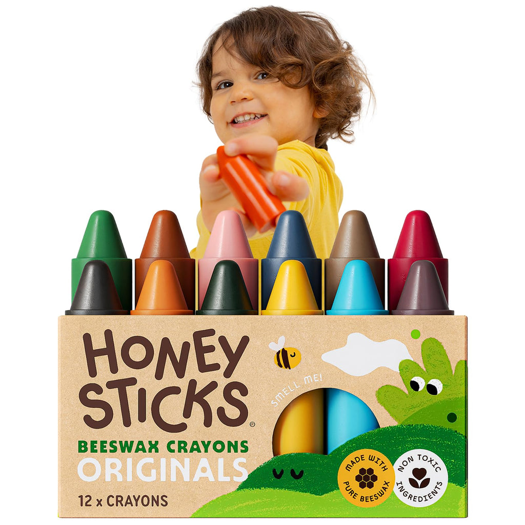 Buy now Honeysticks 100% Pure Beeswax Crayons (12 Pack) - Non Toxic Crayons for Toddlers 1-3, Safe for Baby from 1 Year Old Plus, Handmade with Natural Beeswax and Food-Grade Colors, Eco Friendly Classic at indiglob india