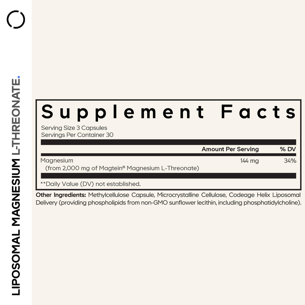 Codeage Liposomal Magnesium L-Threonate, Magtein, NSF, 90 Capsules