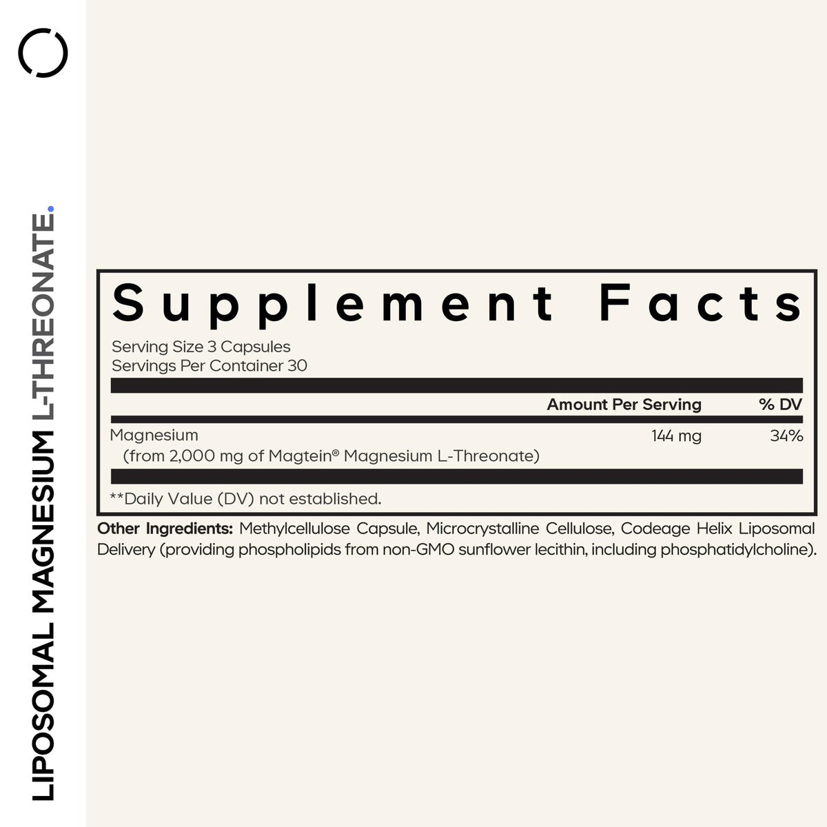 Codeage Liposomal Magnesium L-Threonate, Magtein, NSF, 90 Capsules