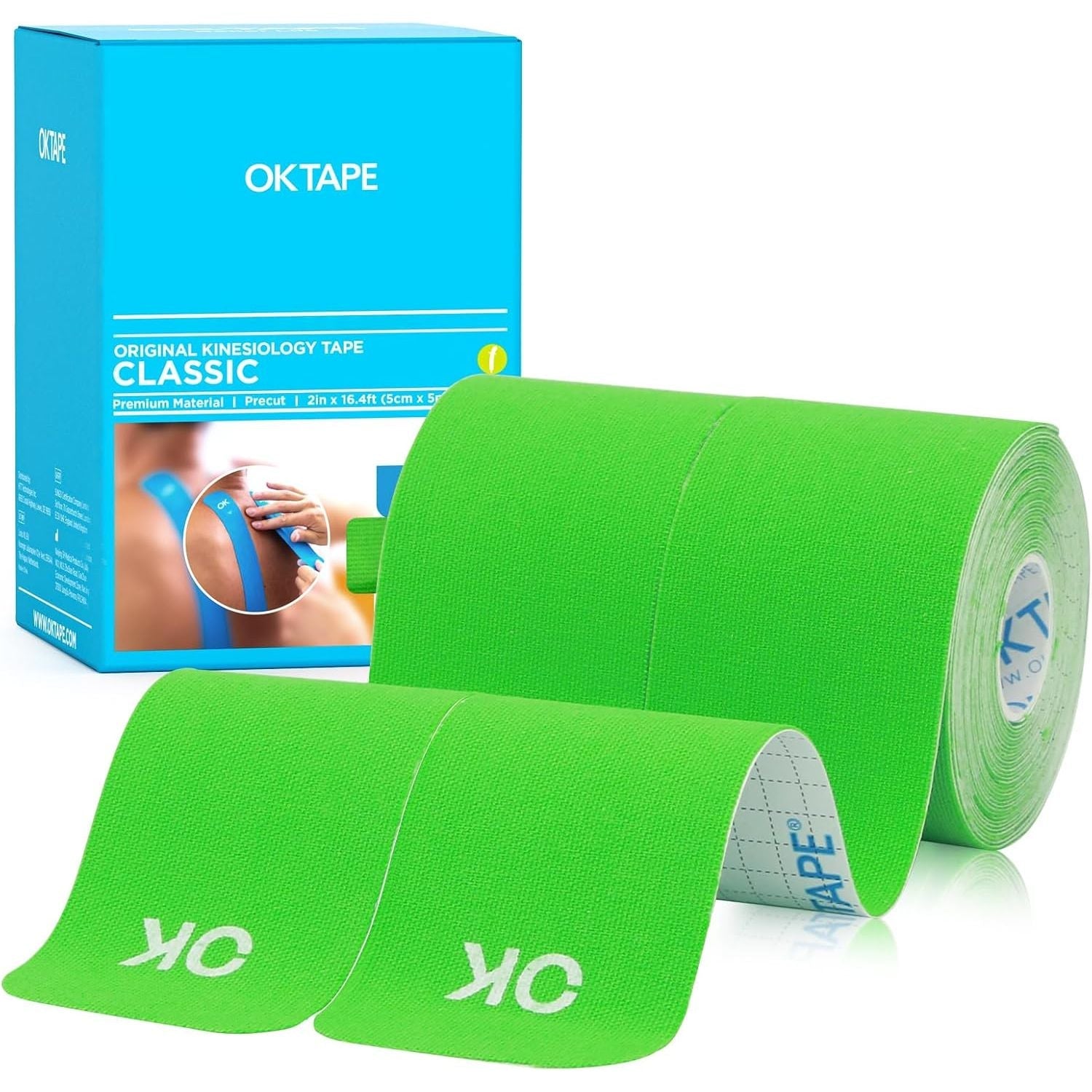 Buy now OK TAPE Kinesiology Tape 10 inches Precut, 20 Strips, Cotton Elastic Athletic Tape Latex Free, 2in x 16ft, Black 2 Rolls Lime at indiglob india