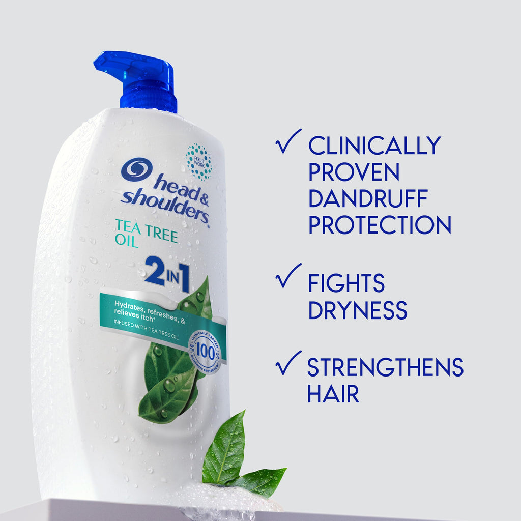 Head & Shoulders Tea Tree Oil 2-in-1 Anti-Dandruff Shampoo and Conditioner, 72-Hour Protection, 1% Pyrithione Zinc, 28.2 fl oz