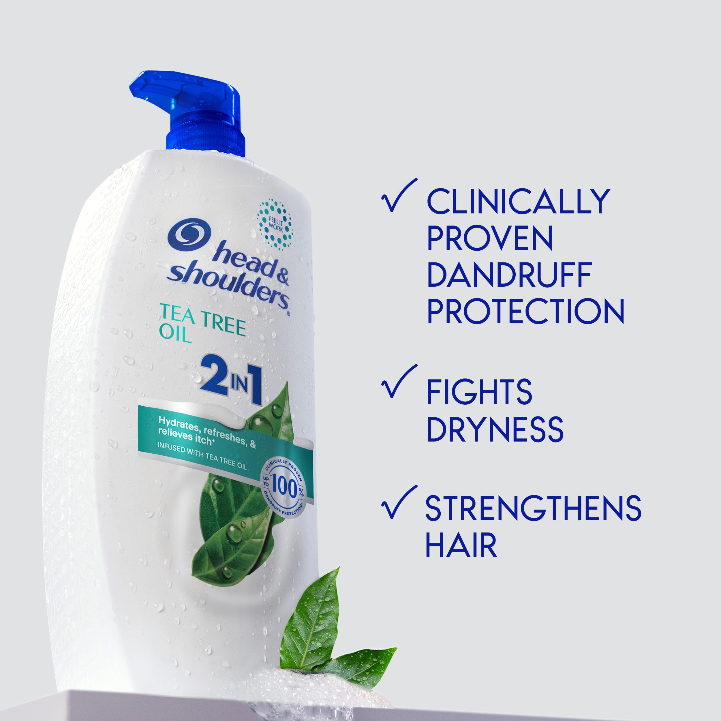 Head & Shoulders Tea Tree Oil 2-in-1 Anti-Dandruff Shampoo and Conditioner, 72-Hour Protection, 1% Pyrithione Zinc, 28.2 fl oz
