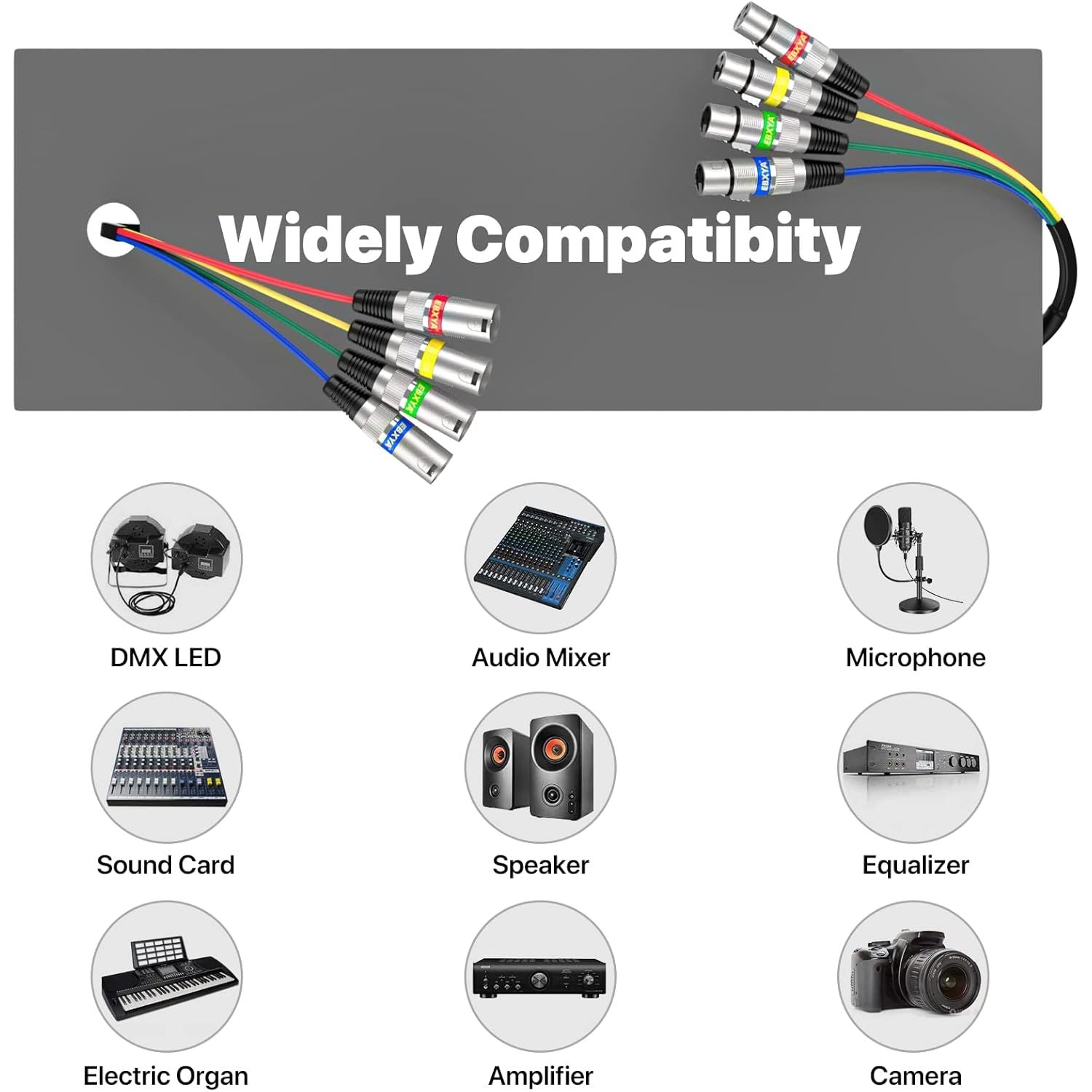 Buy now EBXYA 3 Ft XLR Snake Cables 4 Colored, 4-Channel Microphone Patch Cable XLR Male to Female, Recording Snake for Live, Recording, Studios 2 Pack at indiglob india