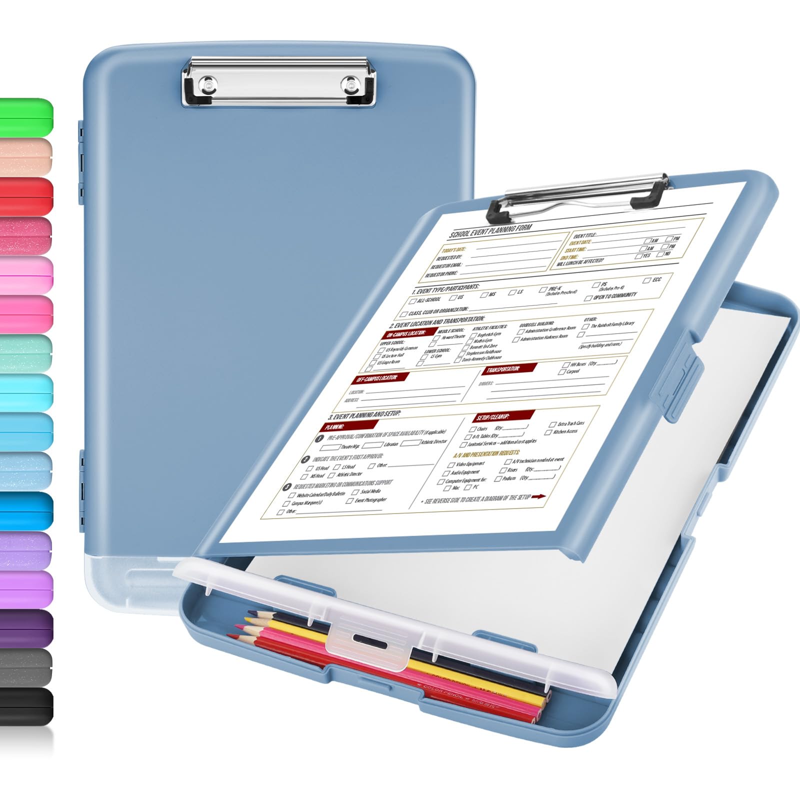 Buy now Sooez Clipboard with Storage, Clip Board 8.5 x 11 with Pen Holder, Plastic Organization Case Box for Letter Legal A4 Size Paper, Low Profile Clip, Nurses Teachers Must Haves, School & Office Supplies Haze Blue at indiglob india