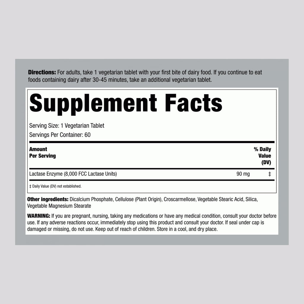Piping Rock Fast Acting Lactase Enzyme | 8000 FCC | 60 Tablets | Dairy Relief Supplement | For Men and Women | Premium Formula | Vegetarian, Non-GMO, Gluten Free