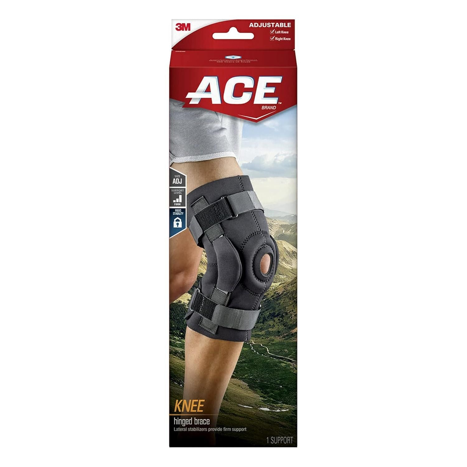 Buy now ACE Brand Adjustable Compression Knee Support, Moderate Support for Weak, Sore or Injured Joints, One Size Fits Most 1 Count (Pack of 1) Hinged Knee Brace at indiglob india